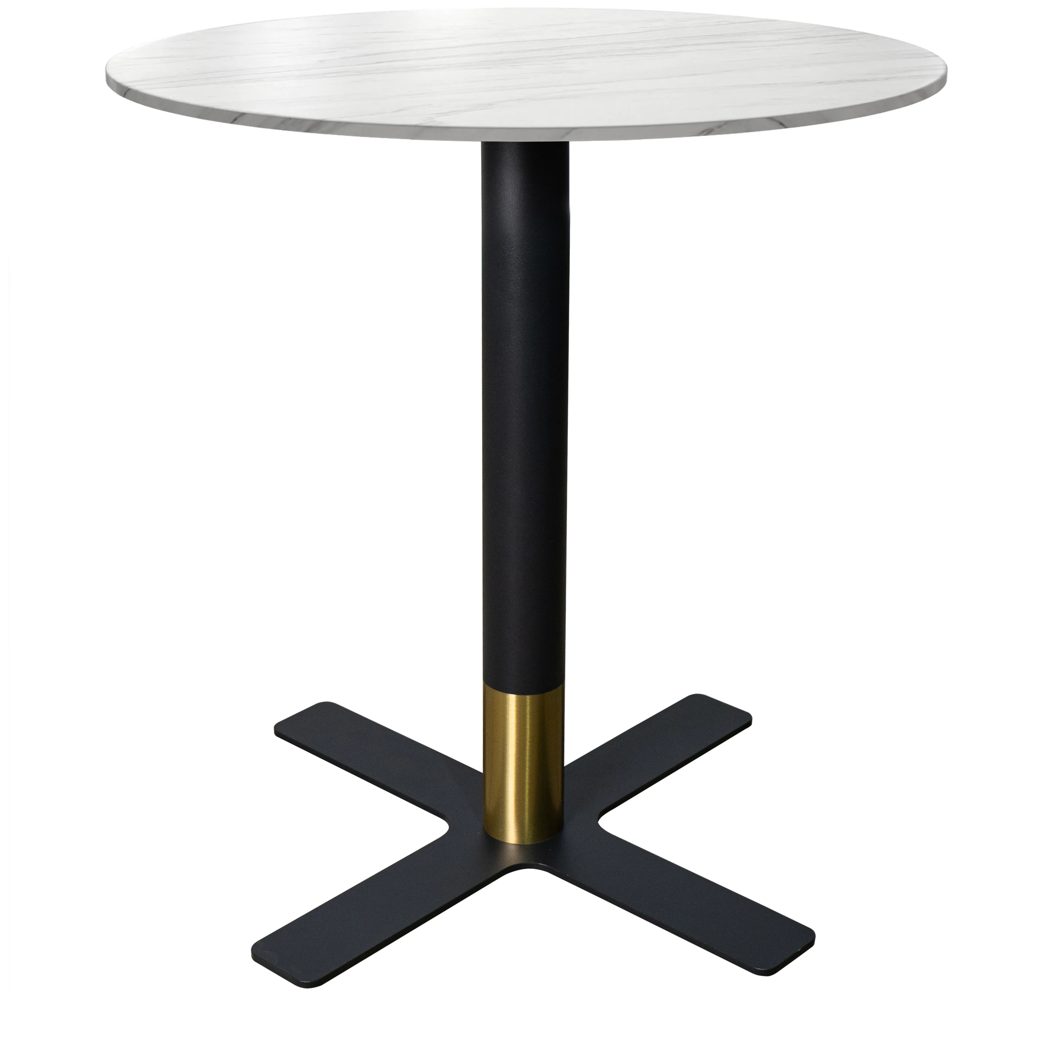 Vail Collection Dining Table Black/Gold X Base With 36" Round White Stone  Top