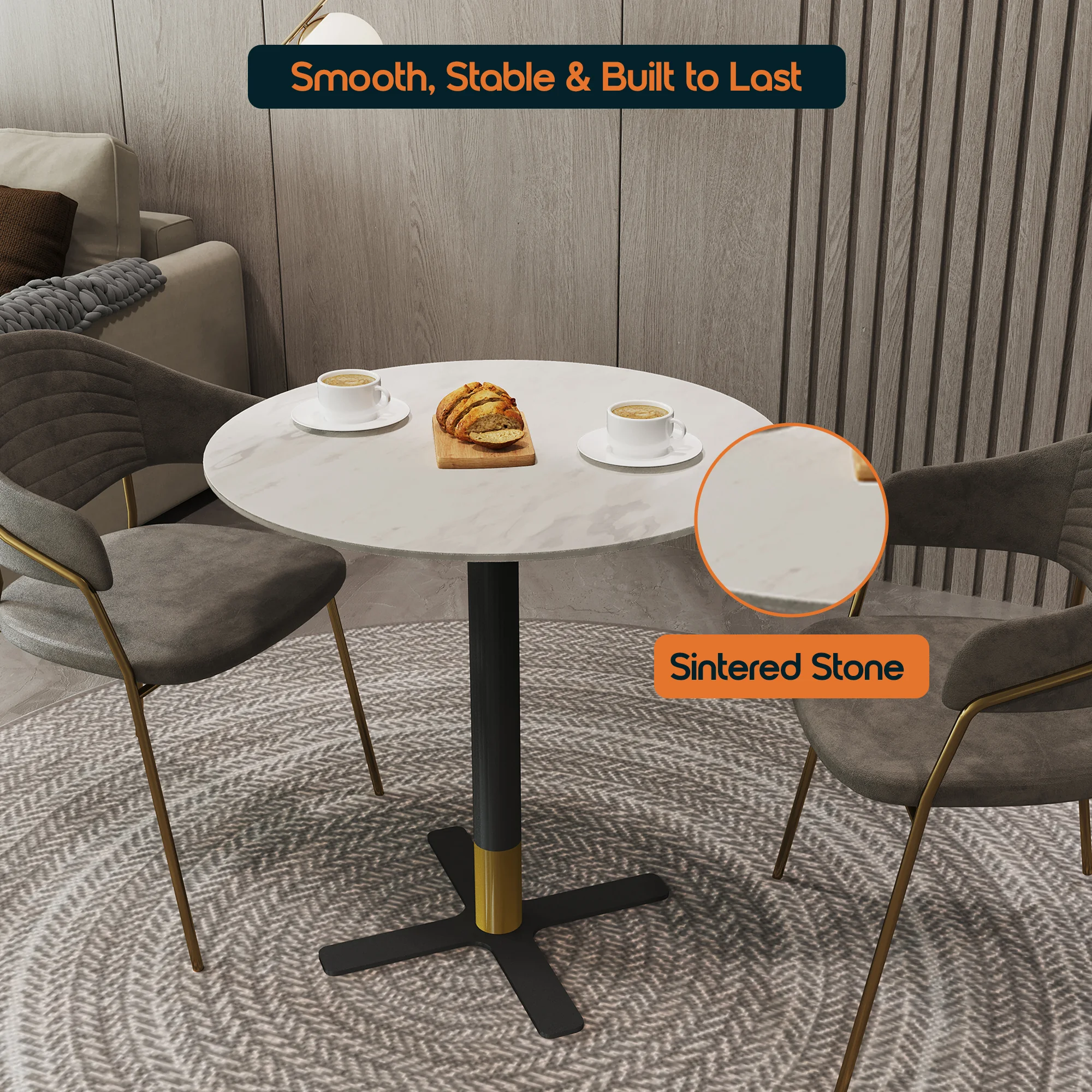 Vail Collection Dining Table Black/Gold X Base With 36" Round White Stone  Top