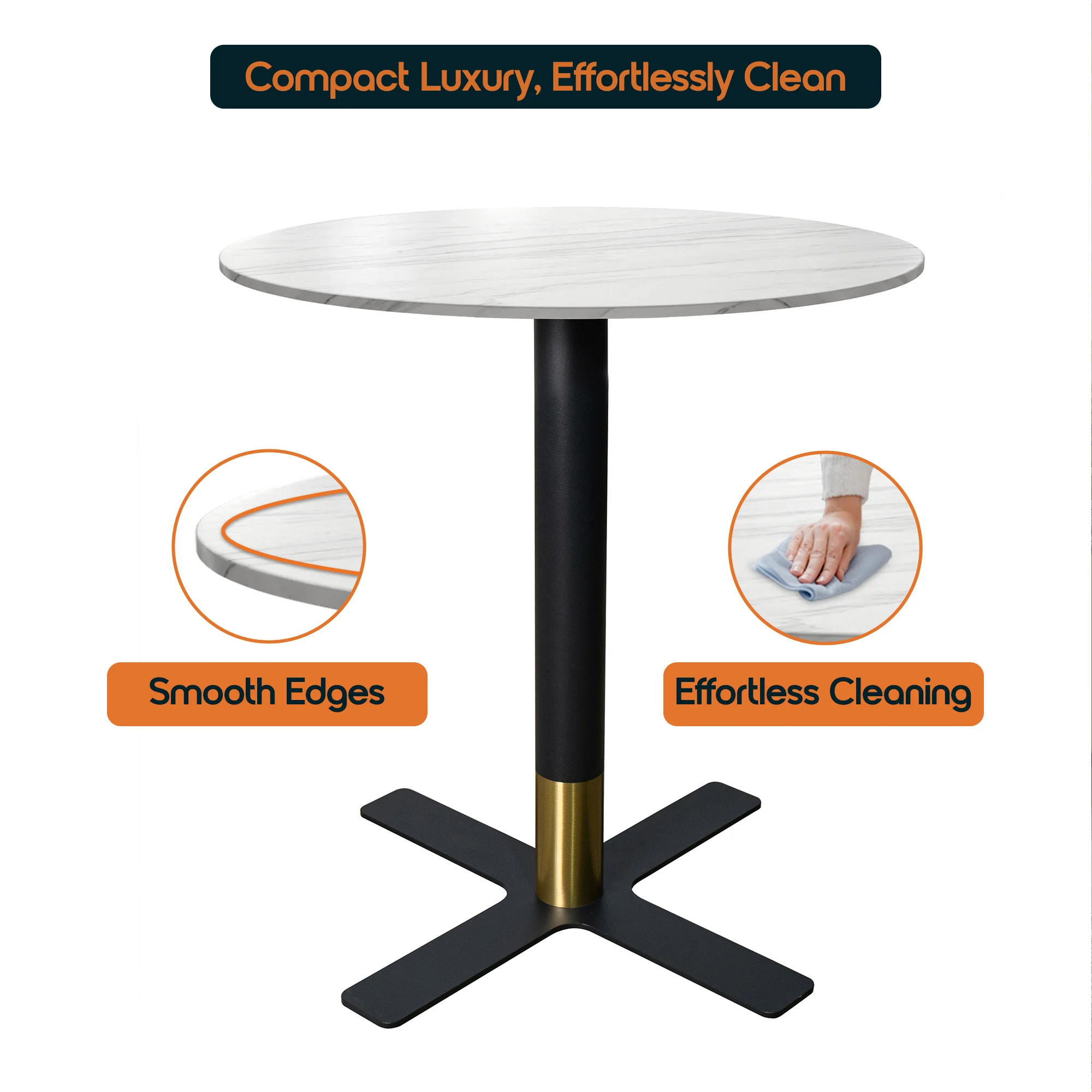 Vail Collection Dining Table Black/Gold X Base With 36" Round White Stone  Top