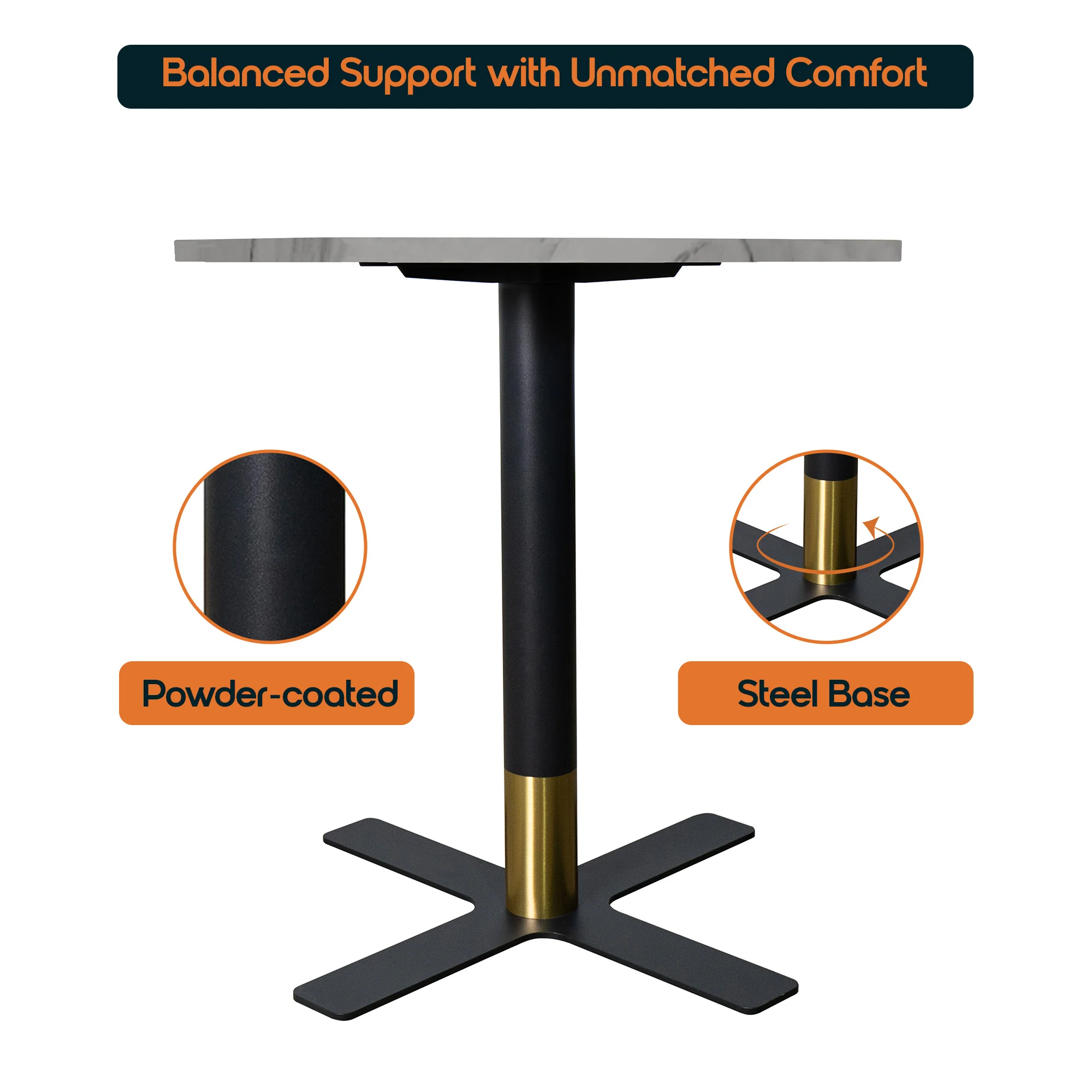 Vail Collection Dining Table Black/Gold X Base With 36" Round White Stone  Top