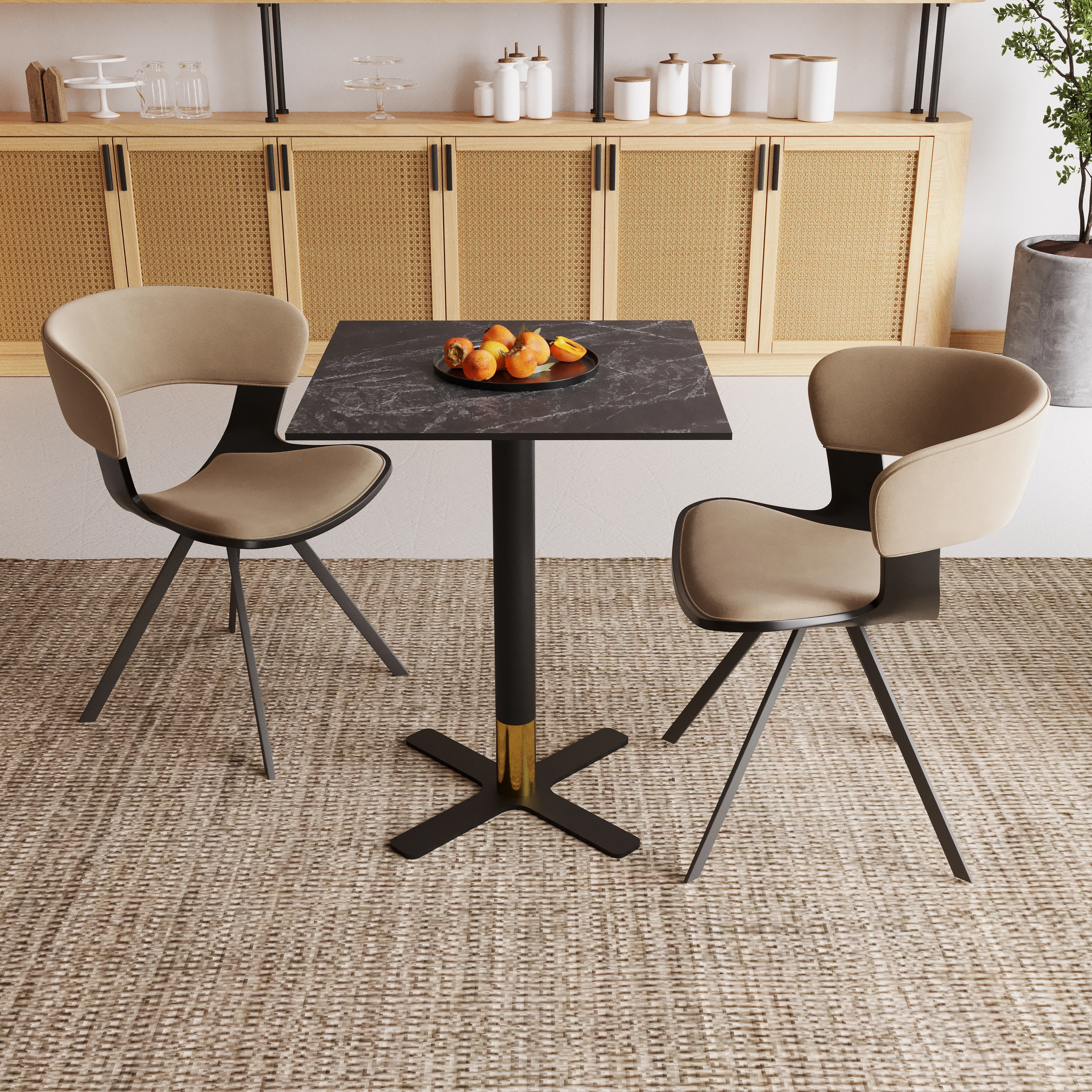 Vail Collection Dining Table Black/Gold X Base With 24" Square Black MDF Top