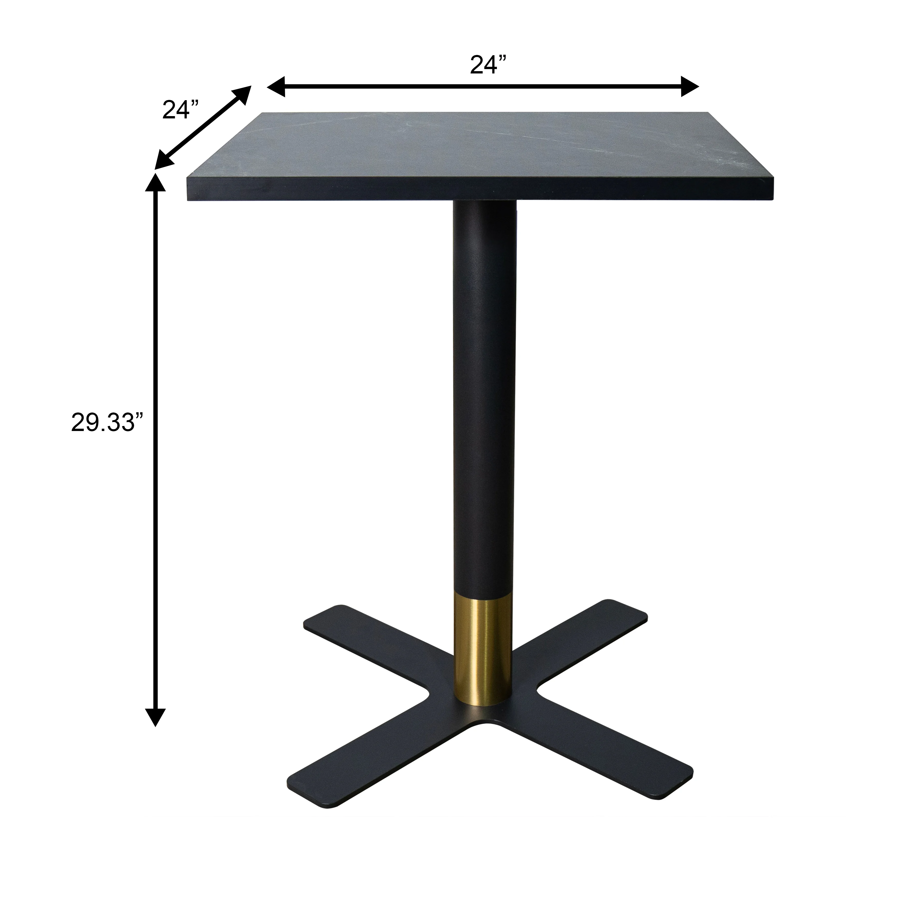 Vail Collection Dining Table Black/Gold X Base With 24" Square Black MDF Top