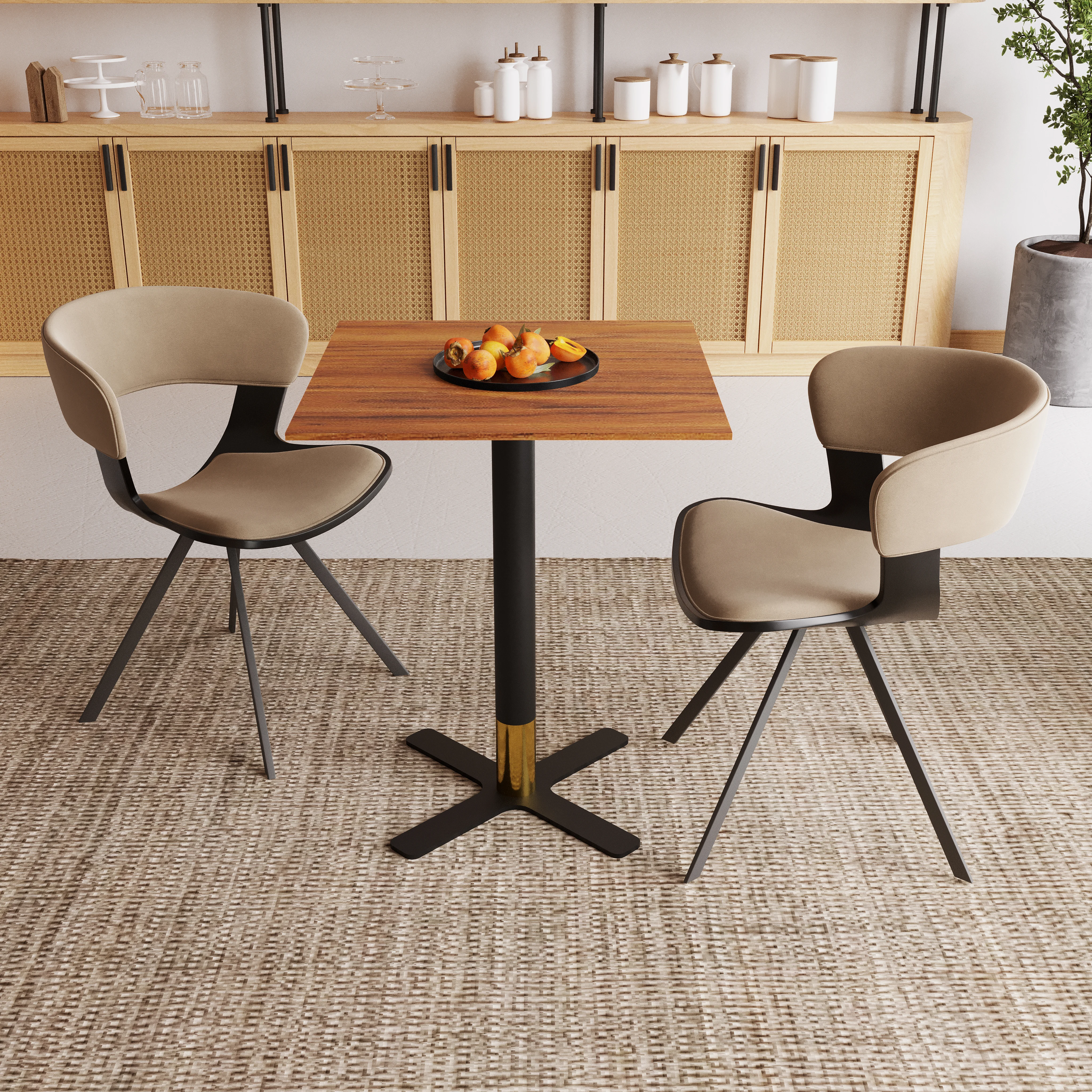 Vail Collection Dining Table Black/Gold X Base With 24" Square Cognac Brown MDF Top