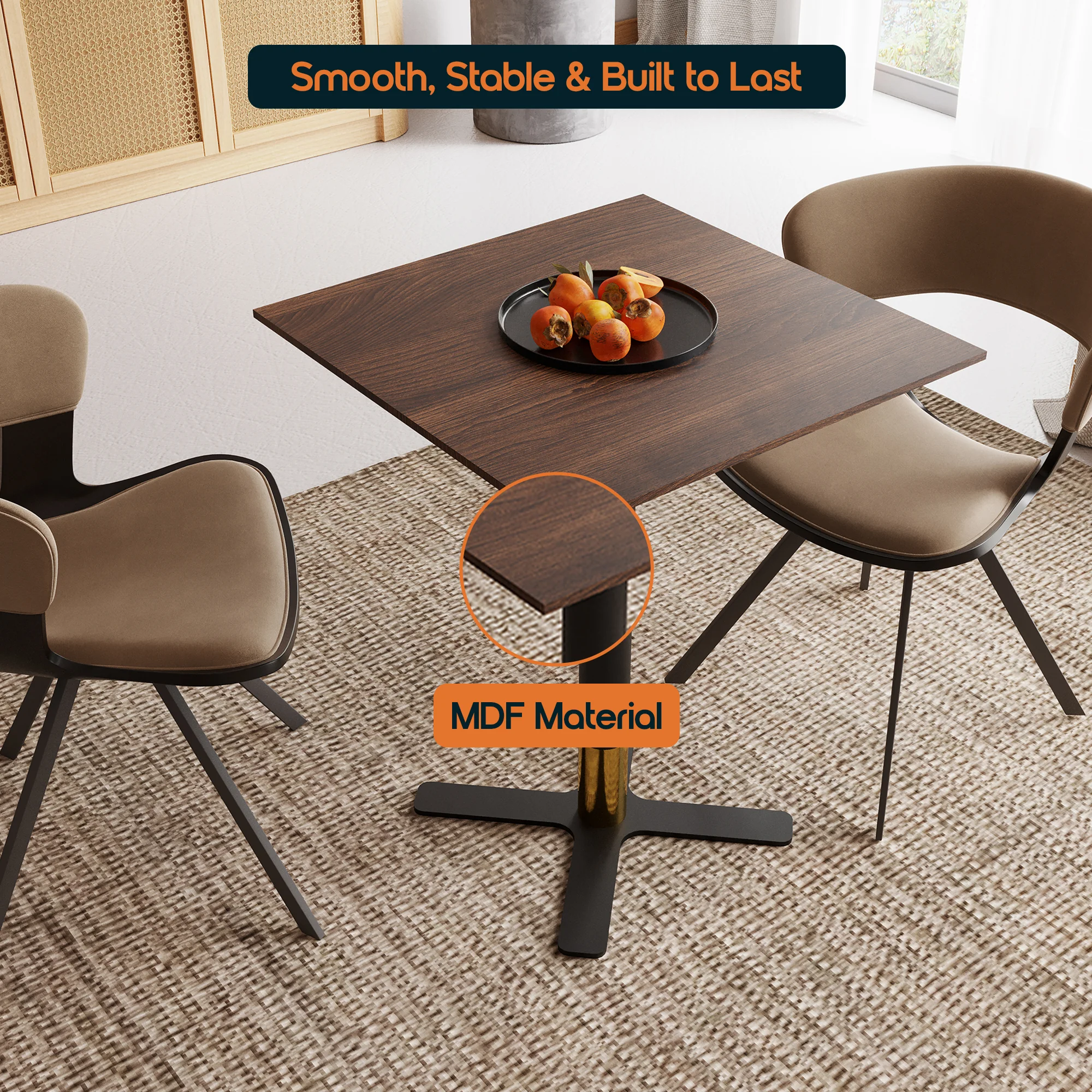 Vail Collection Dining Table Black/Gold X Base With 24" Square Dark  Brown MDF Top