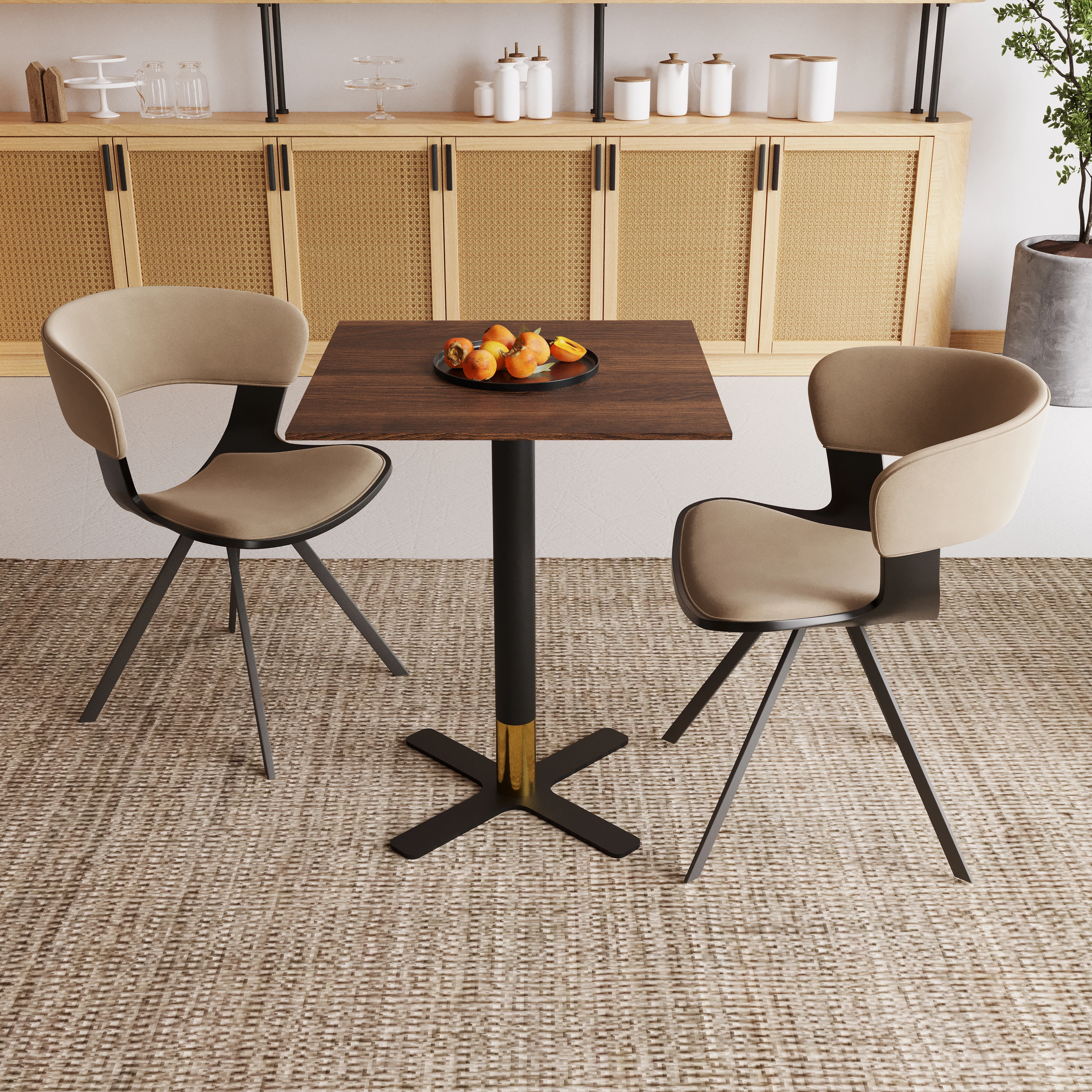 Vail Collection Dining Table Black/Gold X Base With 24" Square Dark  Brown MDF Top