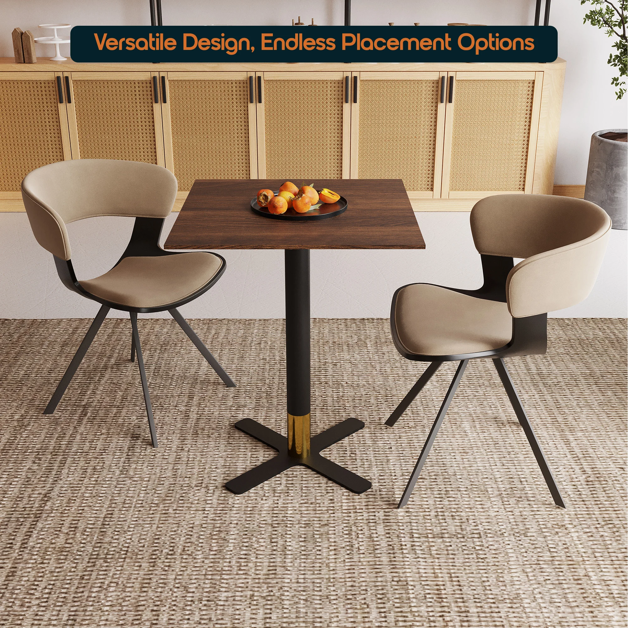 Vail Collection Dining Table Black/Gold X Base With 24" Square Dark  Brown MDF Top