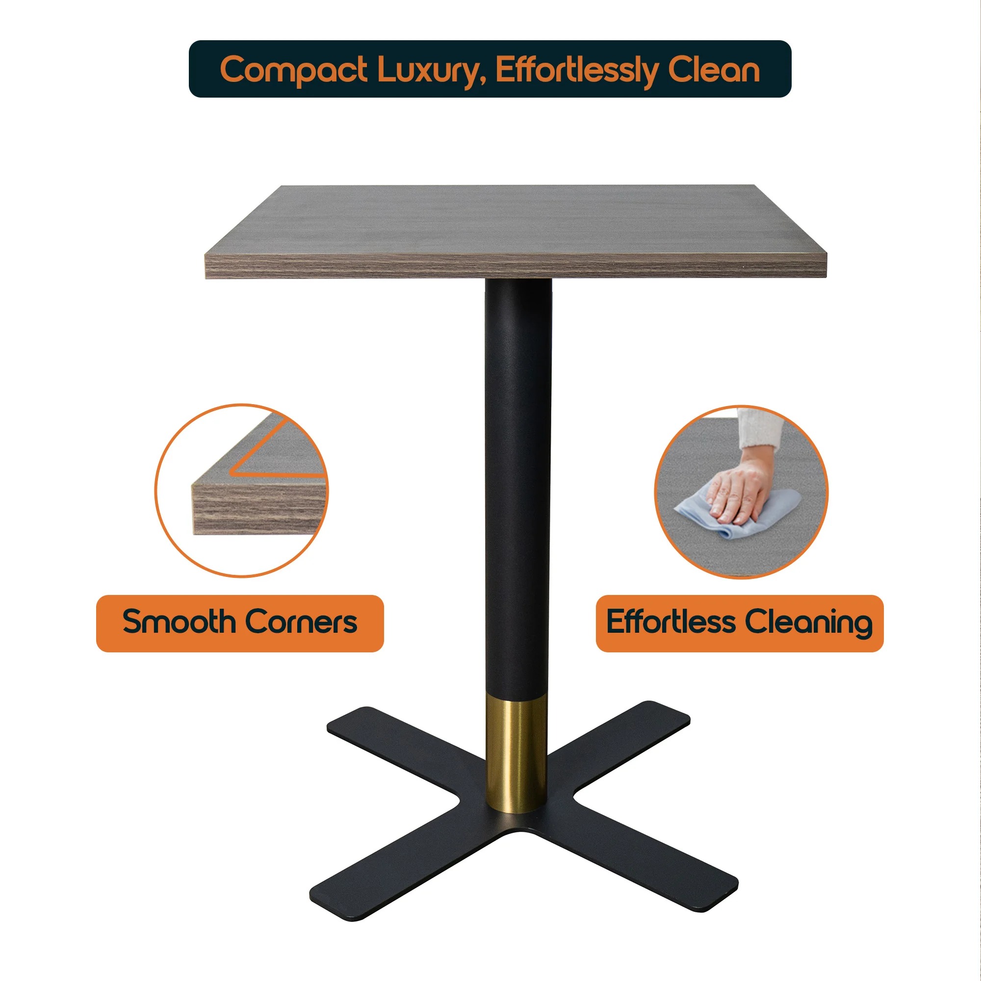 Vail Collection Dining Table Black/Gold X Base With 24" Square Dark  Brown MDF Top