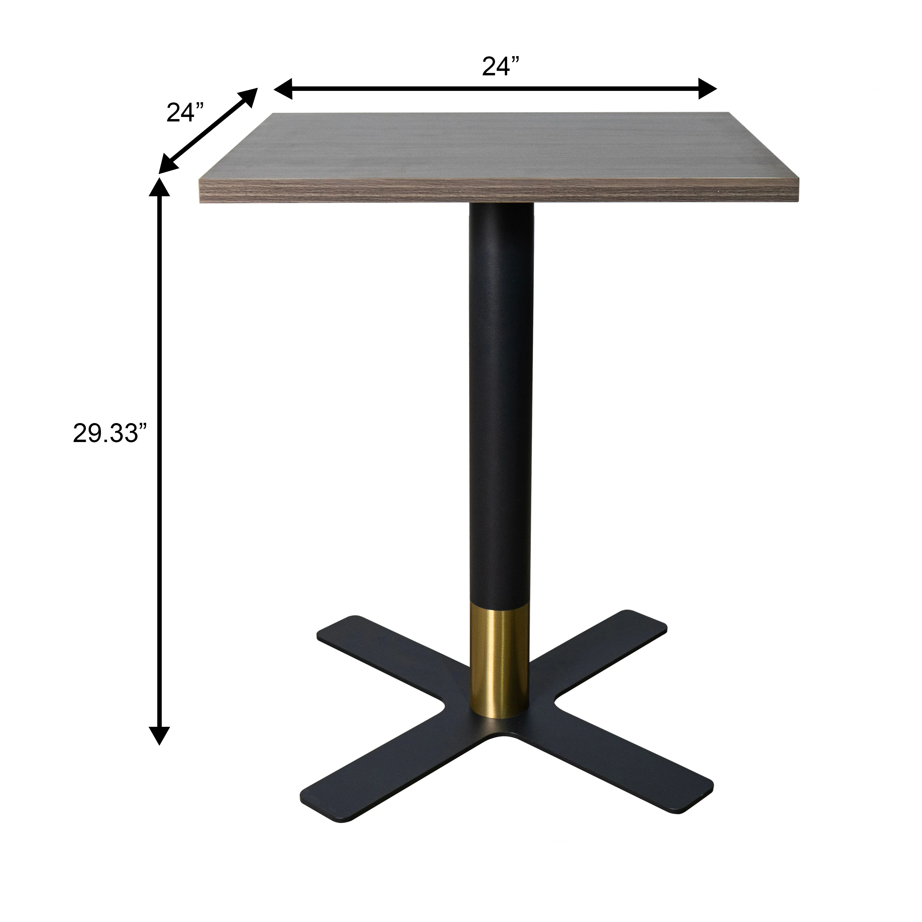 Vail Collection Dining Table Black/Gold X Base With 24" Square Dark  Brown MDF Top