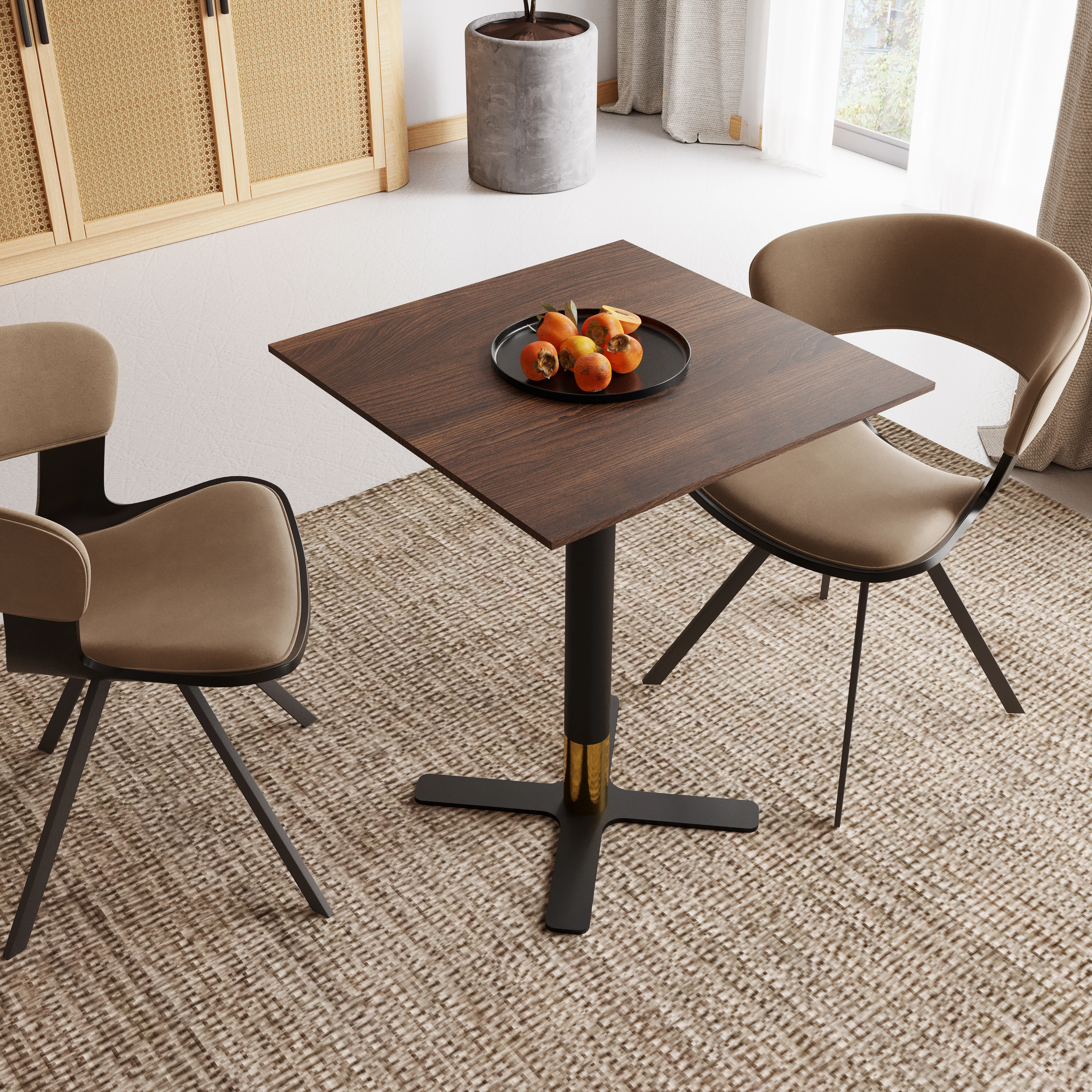 Vail Collection Dining Table Black/Gold X Base With 24" Square Dark  Brown MDF Top