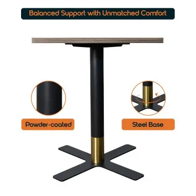 Vail Collection Dining Table Black/Gold X Base With 24" Square Dark  Brown MDF Top