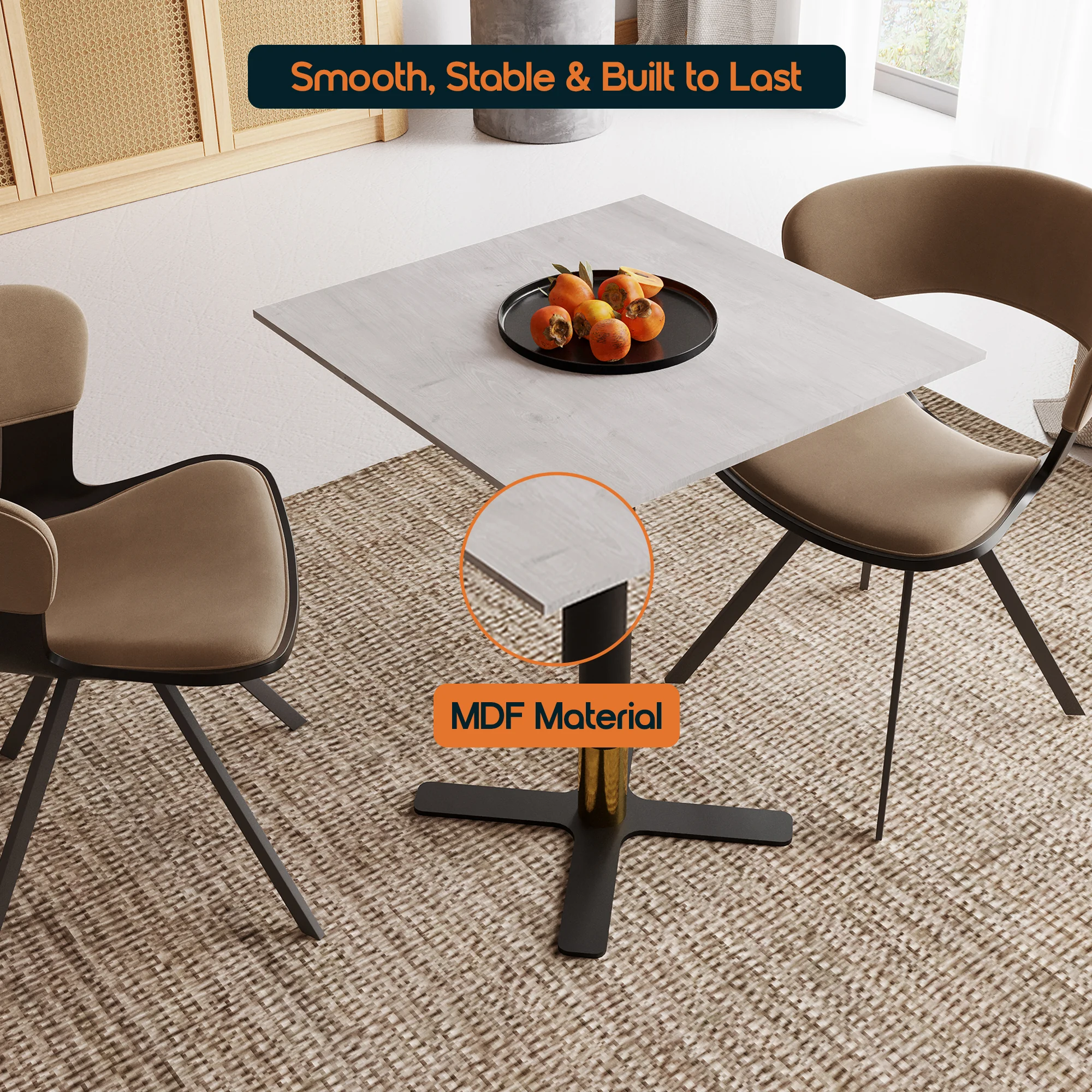 Vail Collection Dining Table Black/Gold X Base With 24" Square Light Wood  Brown MDF Top