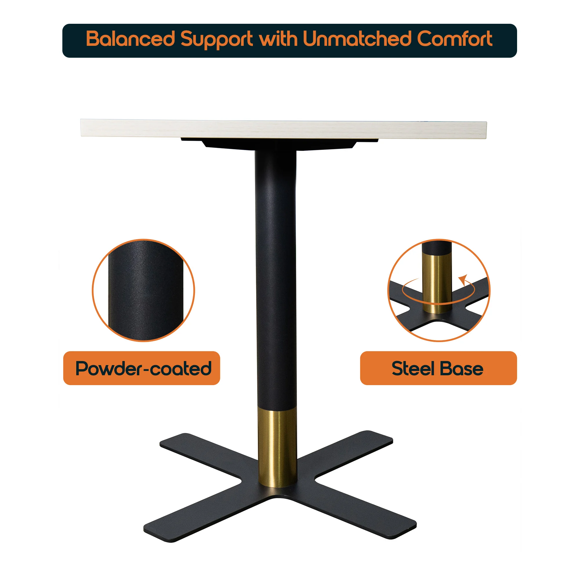 Vail Collection Dining Table Black/Gold X Base With 24" Square Light Wood  Brown MDF Top