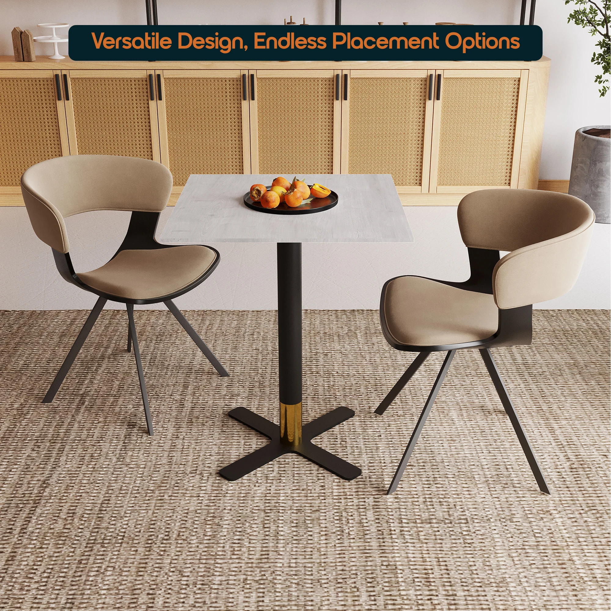 Vail Collection Dining Table Black/Gold X Base With 24" Square Light Wood  Brown MDF Top