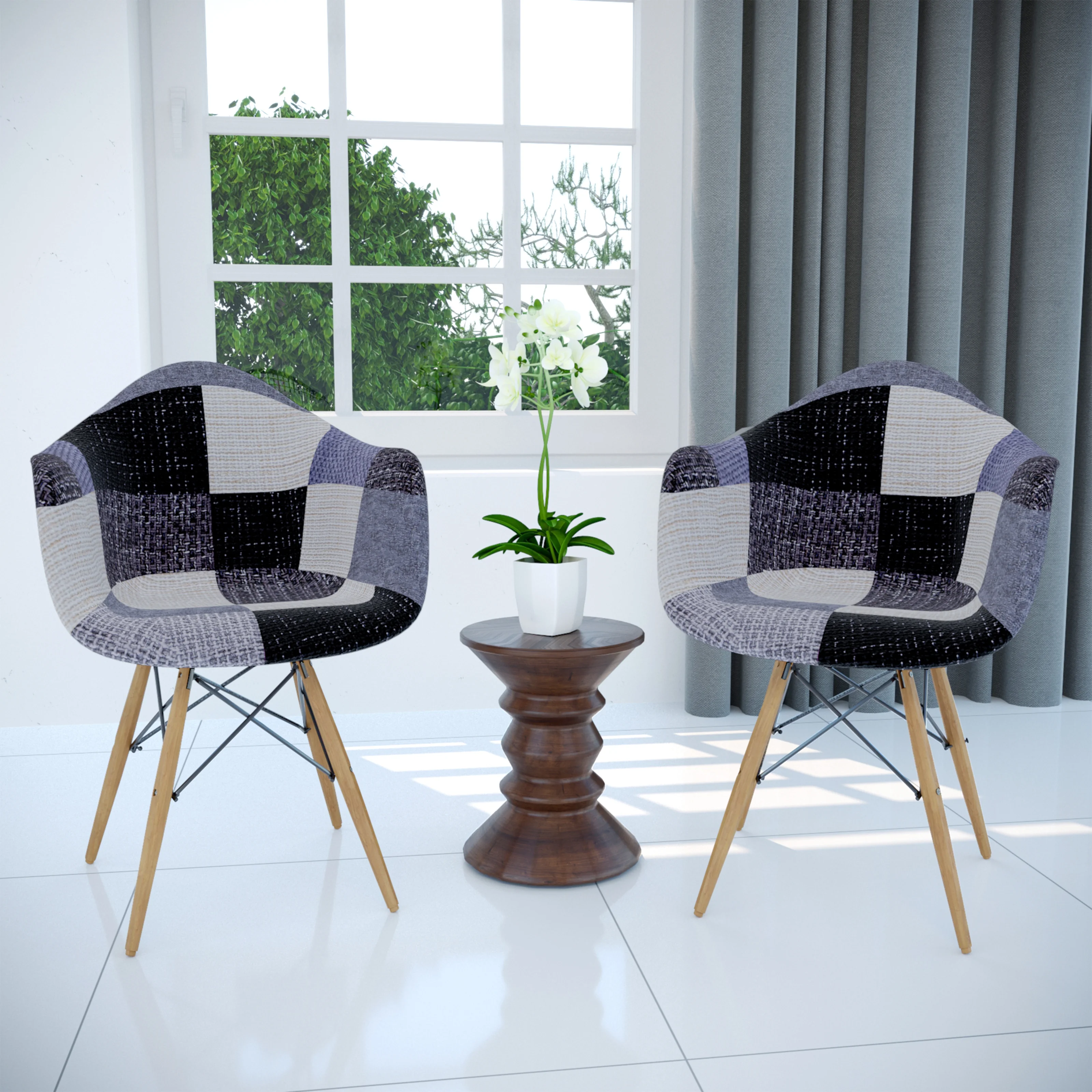 Willow Patchwork Fabric Eiffel Accent Chair, Set of 2