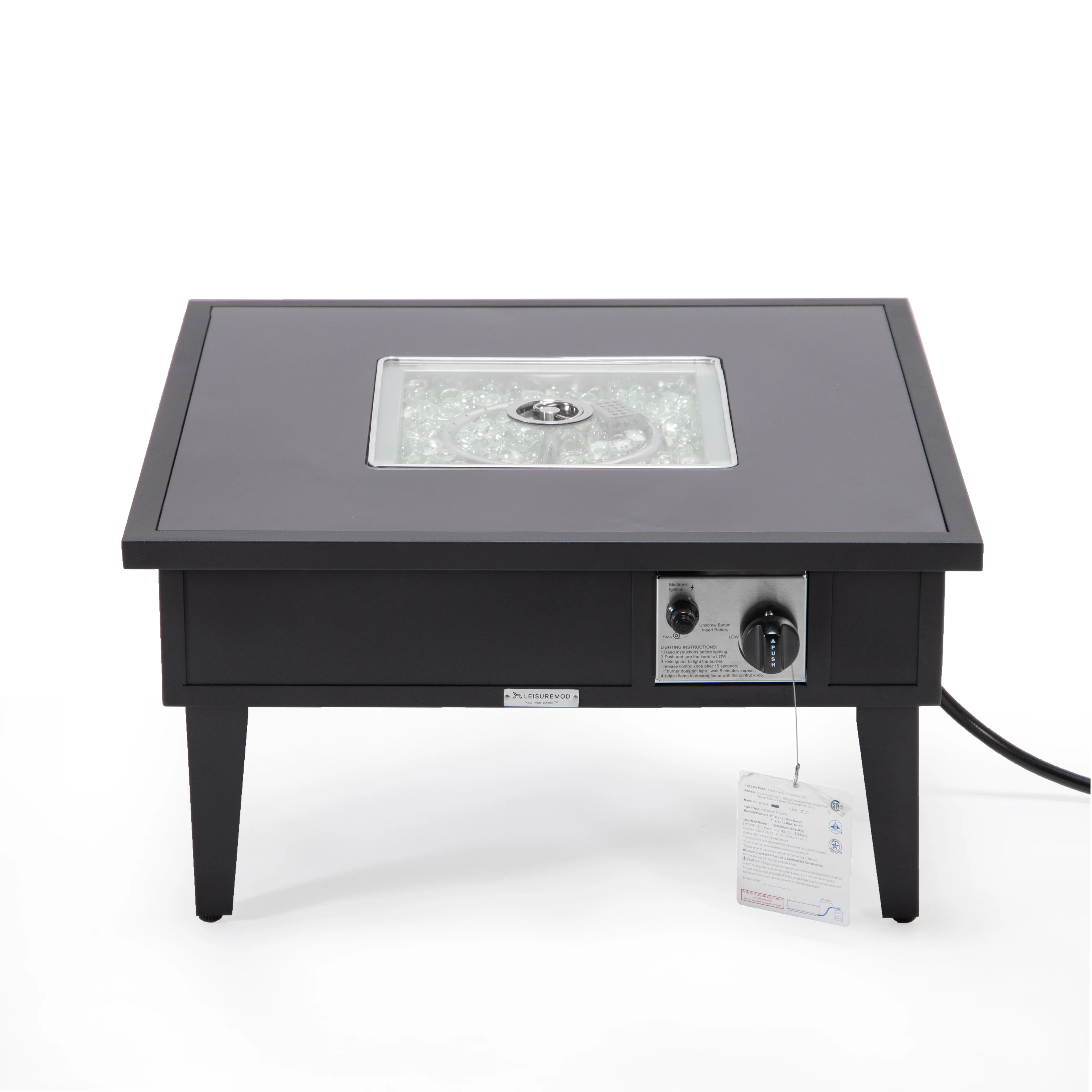 Walbrooke Outdoor Patio Aluminum Square Fire Pit Side Table with Lid and Fire Glass for Patio and Backyard Garden
