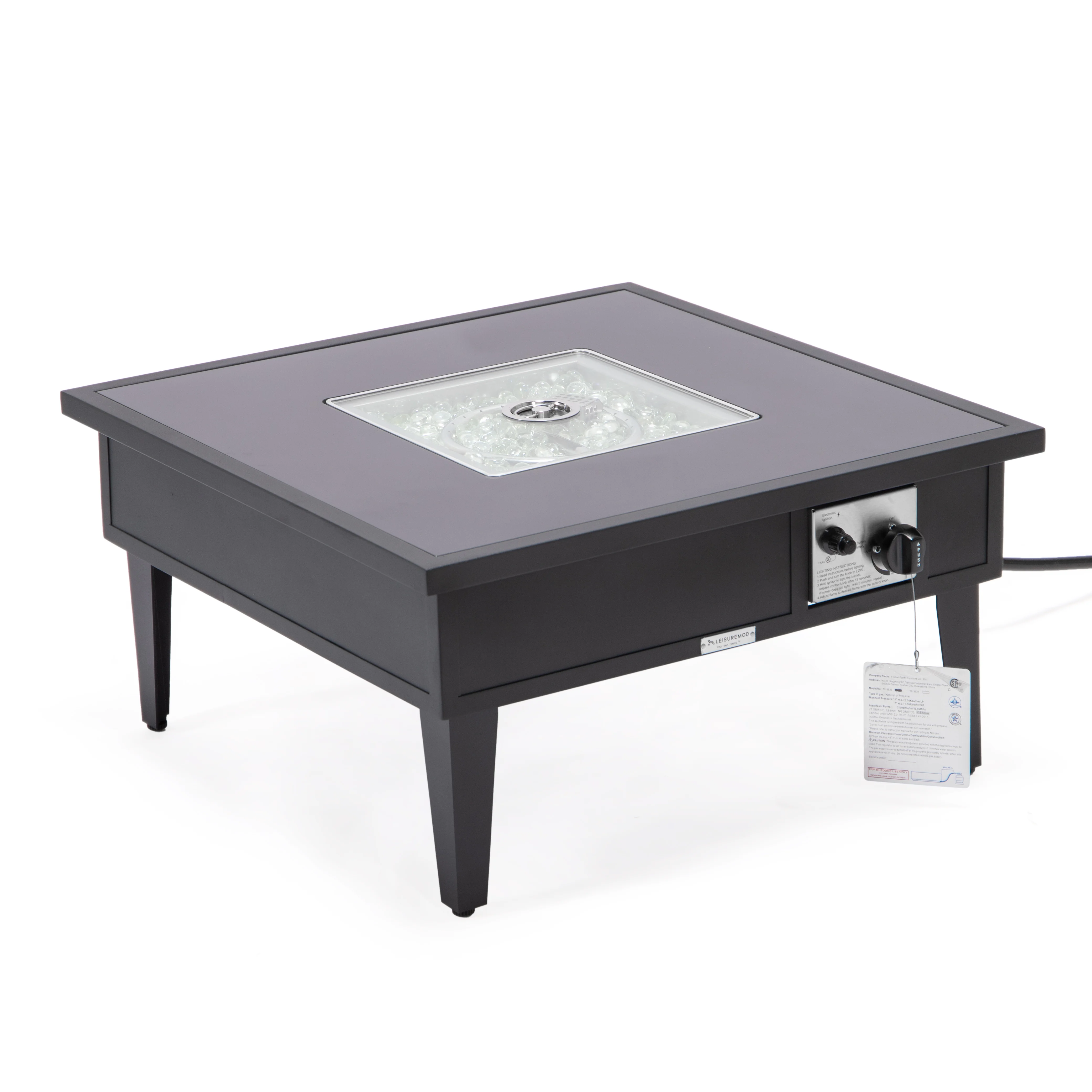 Walbrooke Outdoor Patio Aluminum Square Fire Pit Side Table with Lid and Fire Glass for Patio and Backyard Garden