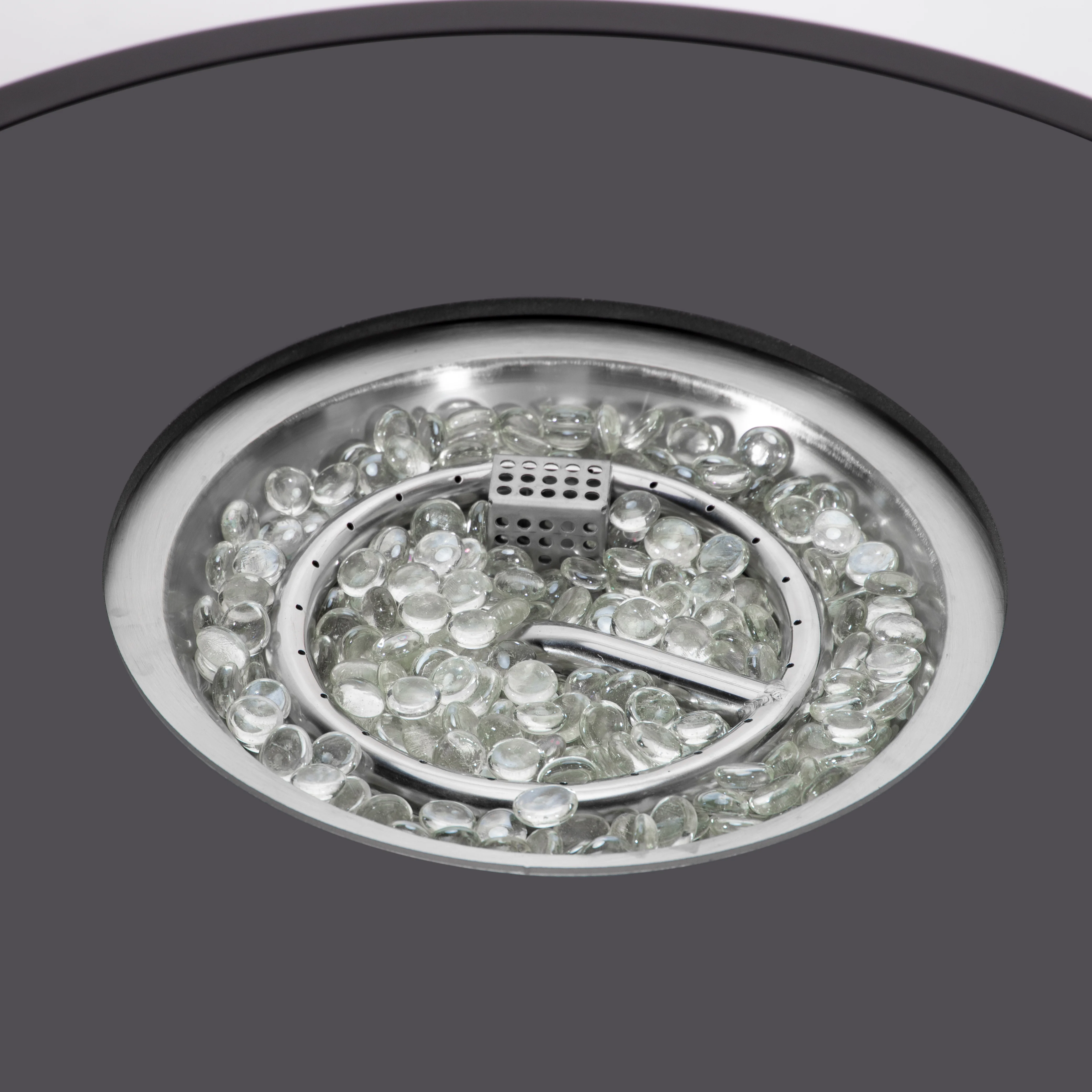 Walbrooke Outdoor Patio Aluminum Round Fire Pit Side Table with Lid and Fire Glass for Patio and Backyard Garden