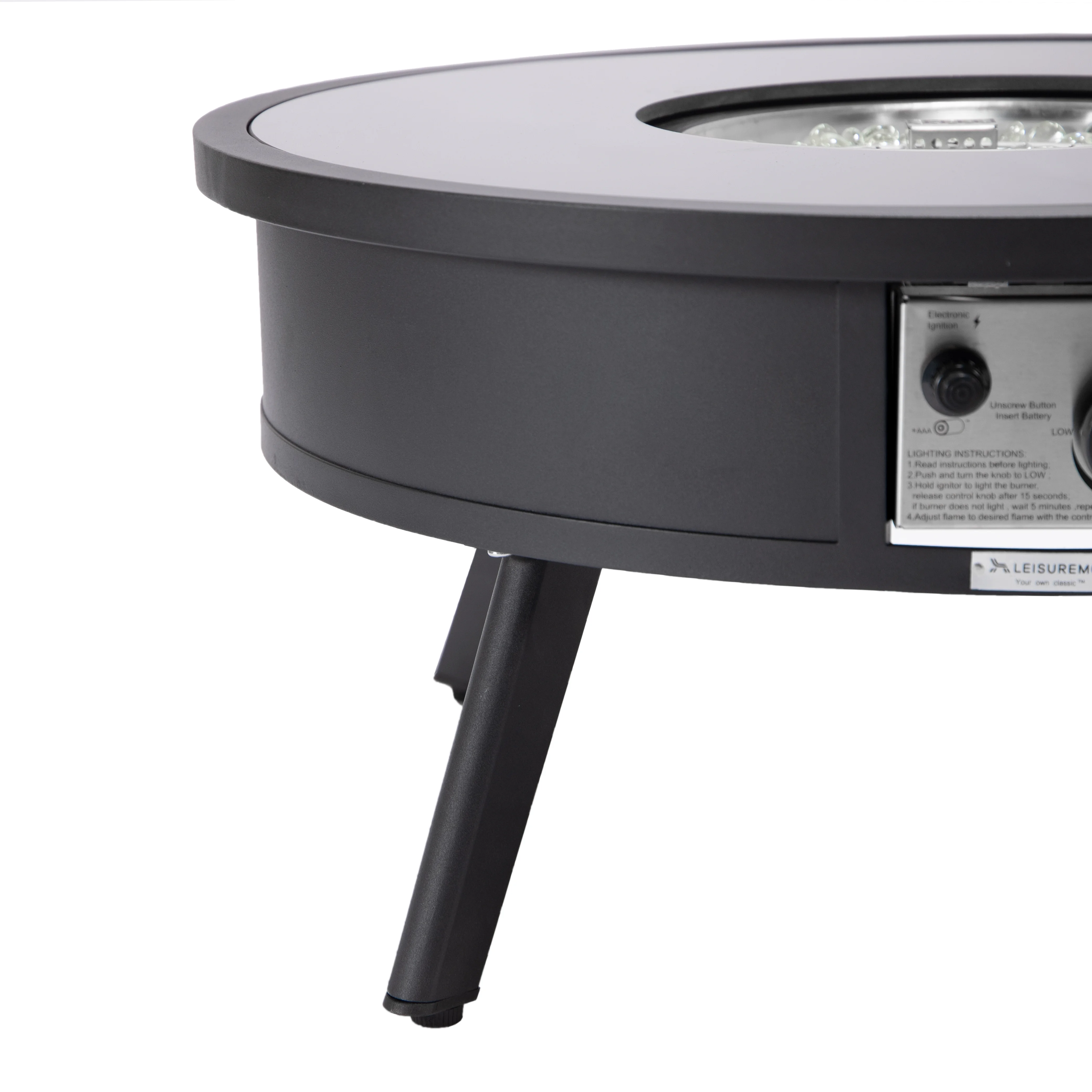 Walbrooke Outdoor Patio Aluminum Round Fire Pit Side Table with Lid and Fire Glass for Patio and Backyard Garden