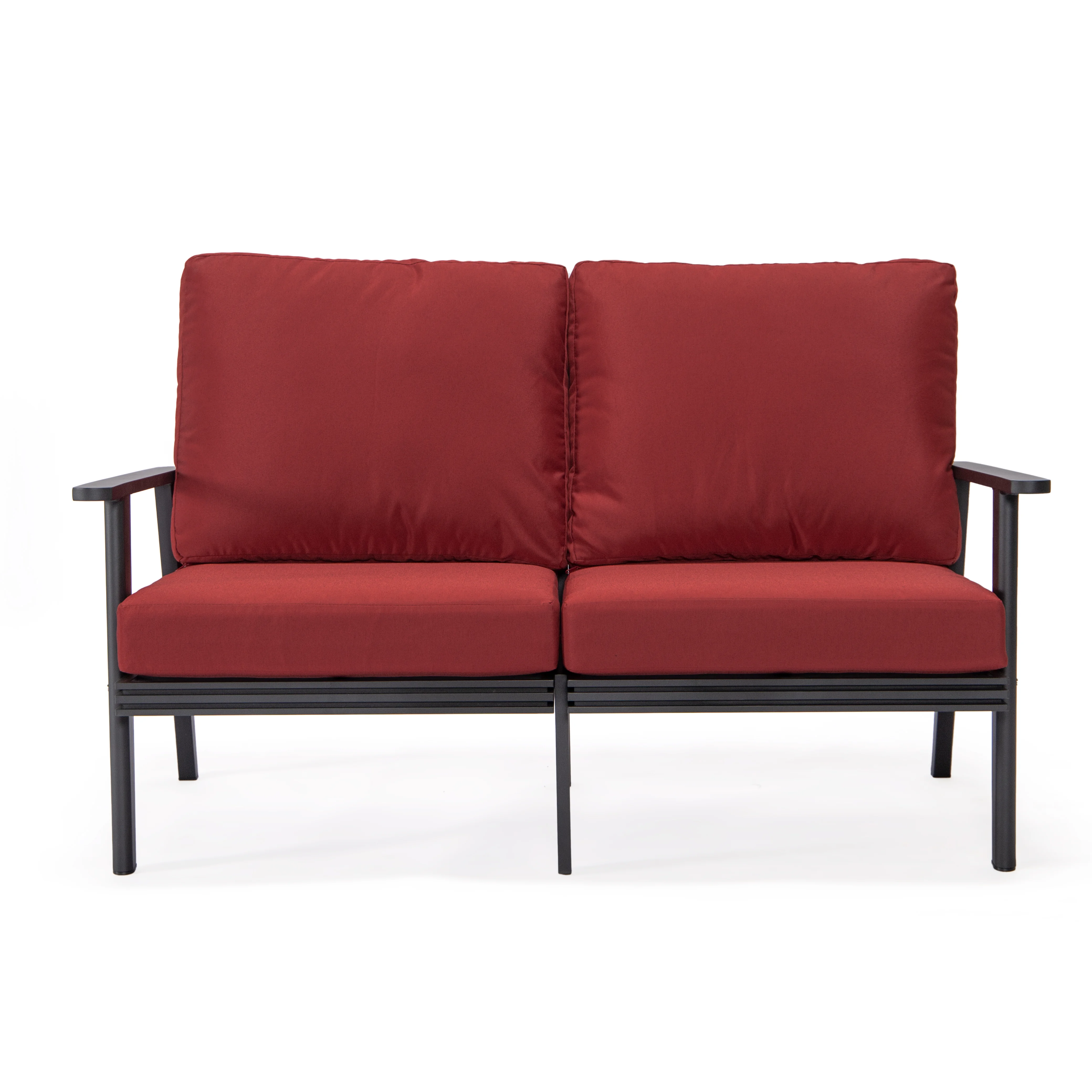Walbrooke Modern Outdoor Patio Loveseat with Black Aluminum Frame and Removable Cushions For Patio and Backyard Garden