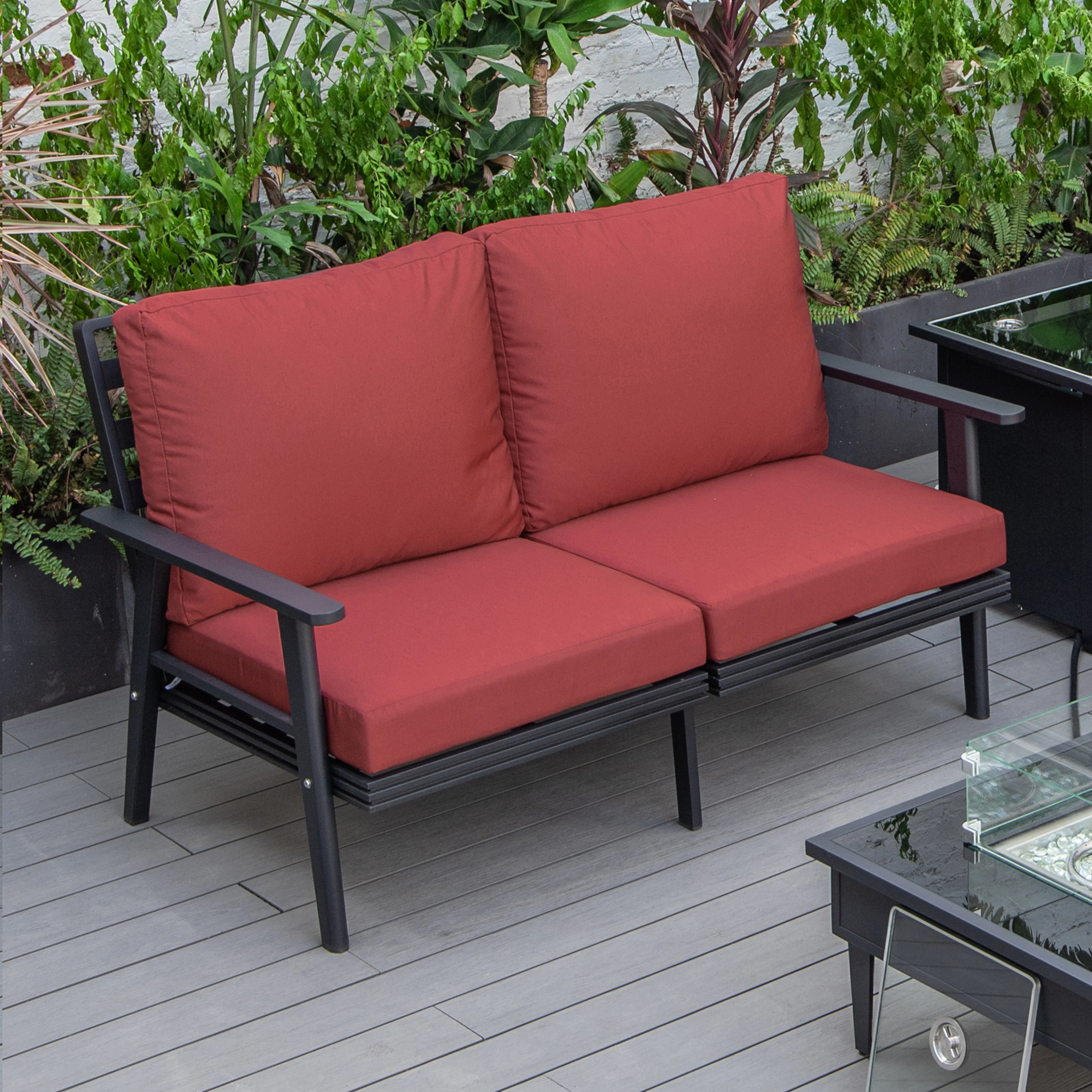 Walbrooke Modern Outdoor Patio Loveseat with Black Aluminum Frame and Removable Cushions For Patio and Backyard Garden