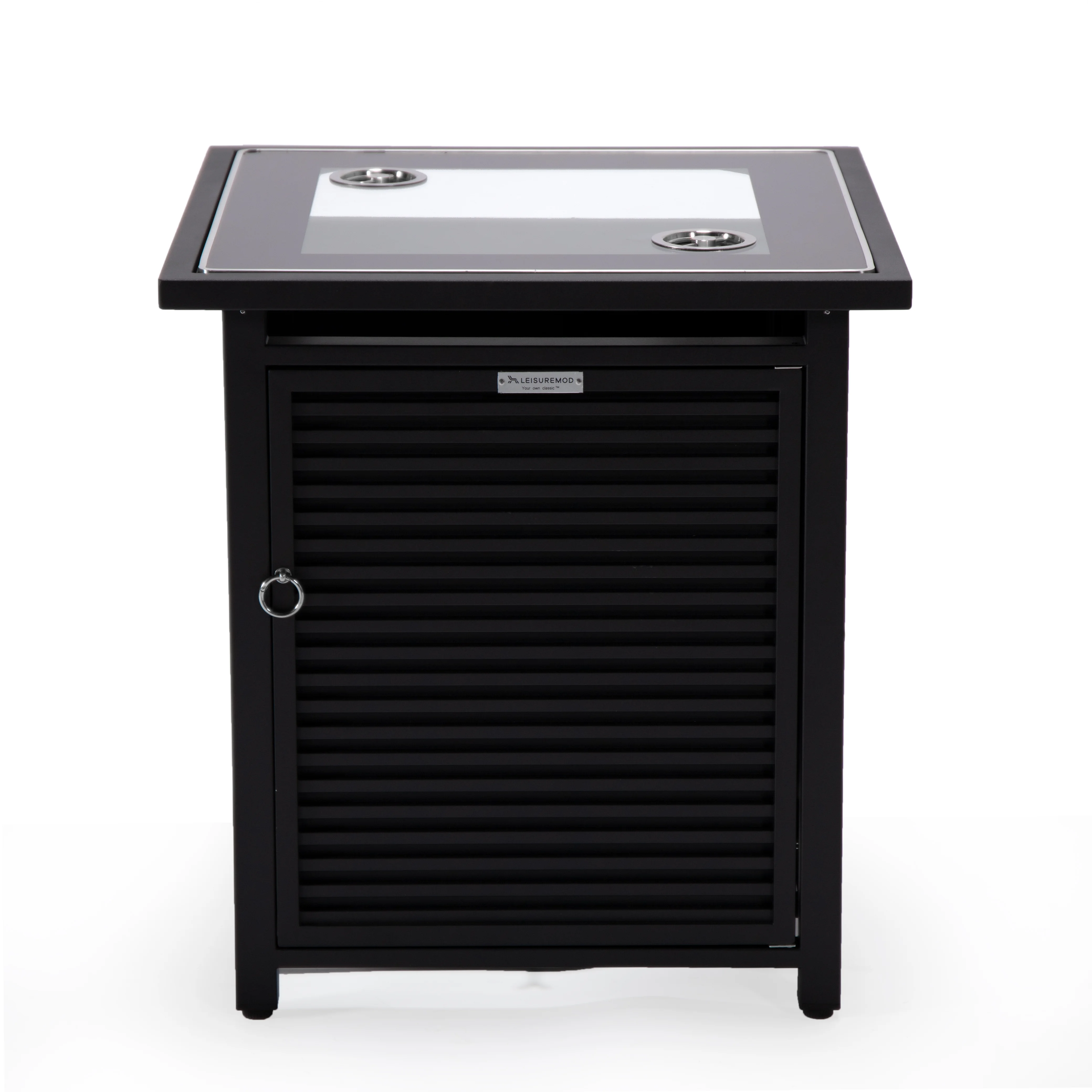 Walbrooke Patio Square Fire Pit and Tank Holder with Slats Design in Black