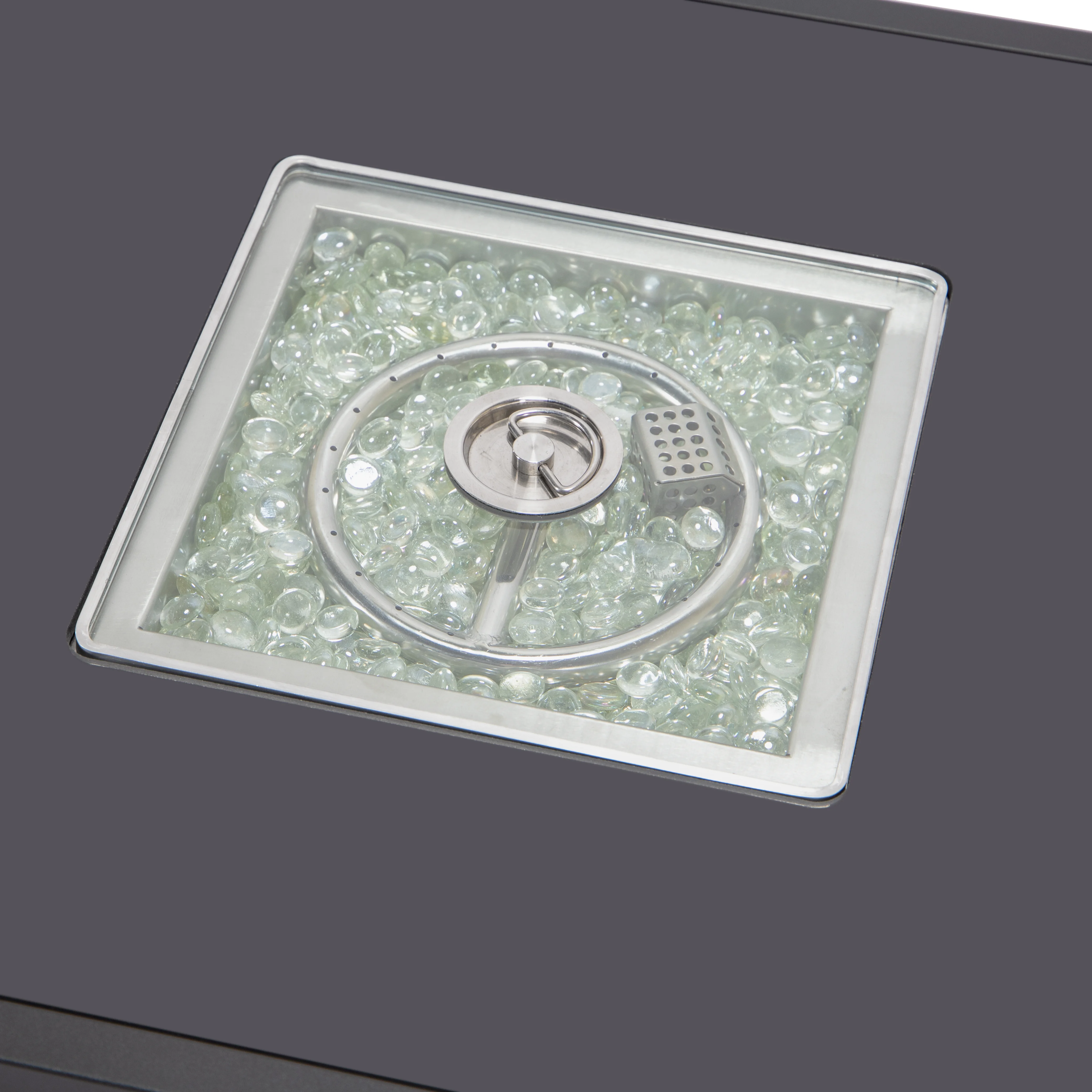 Walbrooke Outdoor Patio Aluminum Square Slats Design Fire Pit Side Table with Lid and Fire Glass for Patio and Backyard Garden