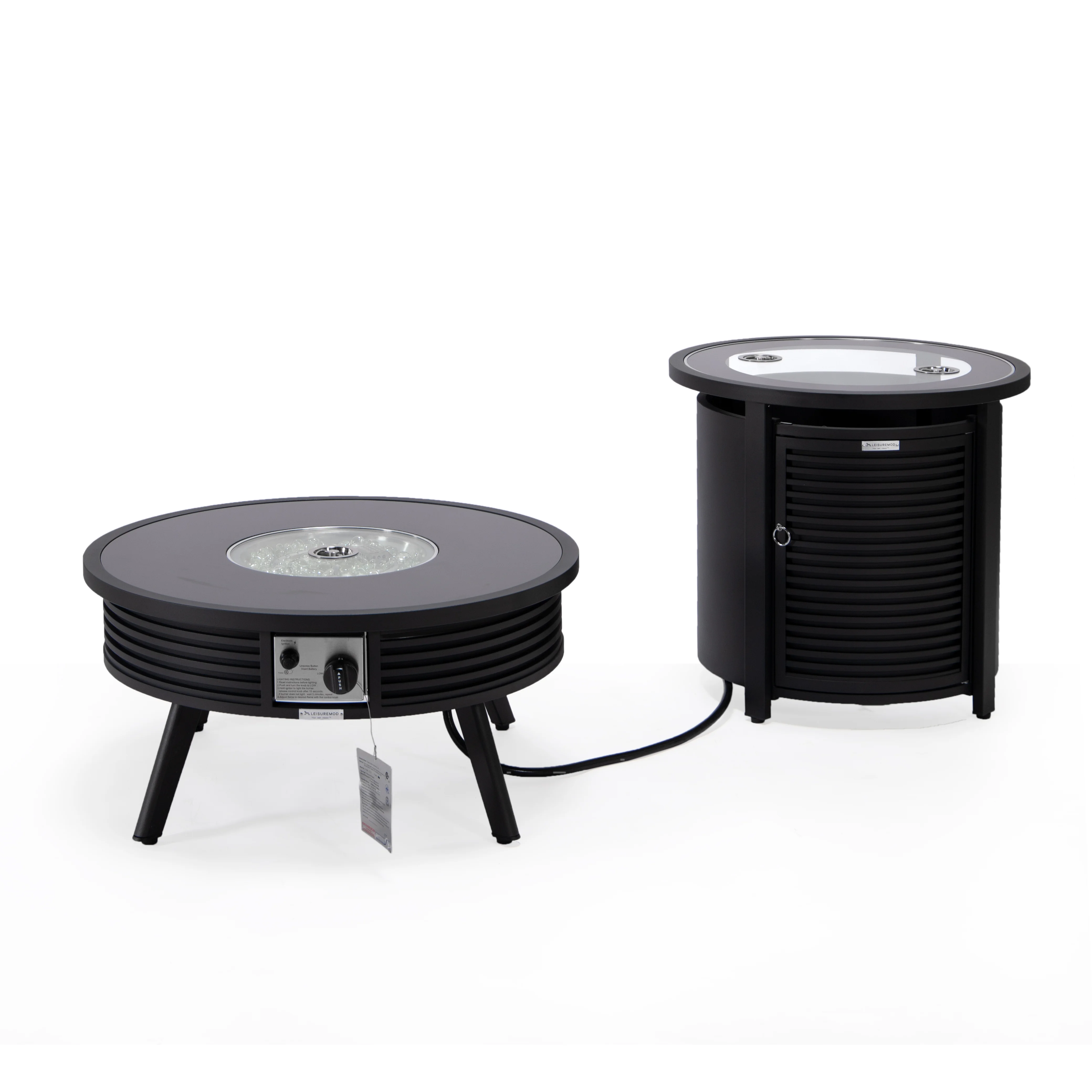 Walbrooke Patio Round Fire Pit and Tank Holder with Slats Design in Black