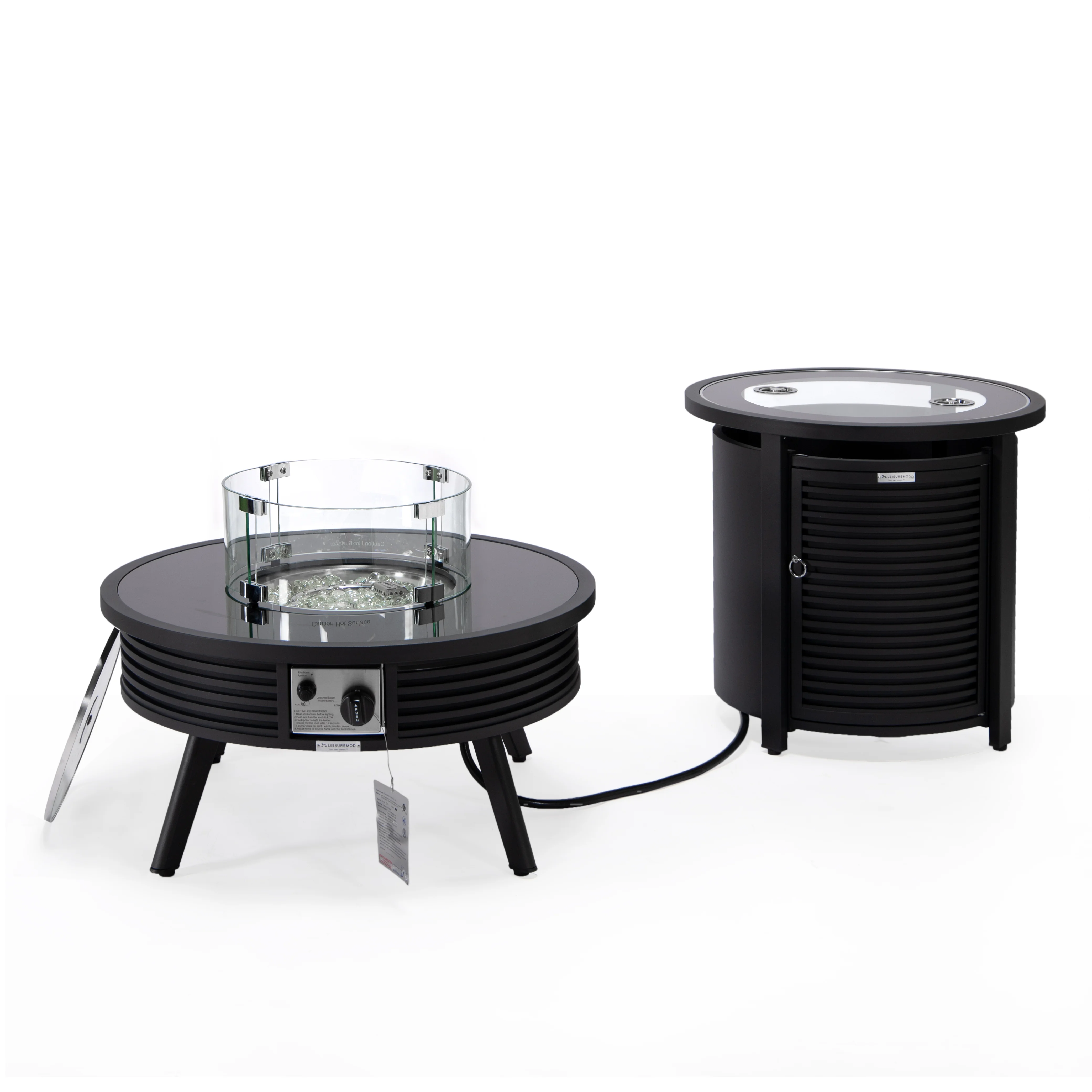 Walbrooke Patio Round Fire Pit and Tank Holder with Slats Design in Black