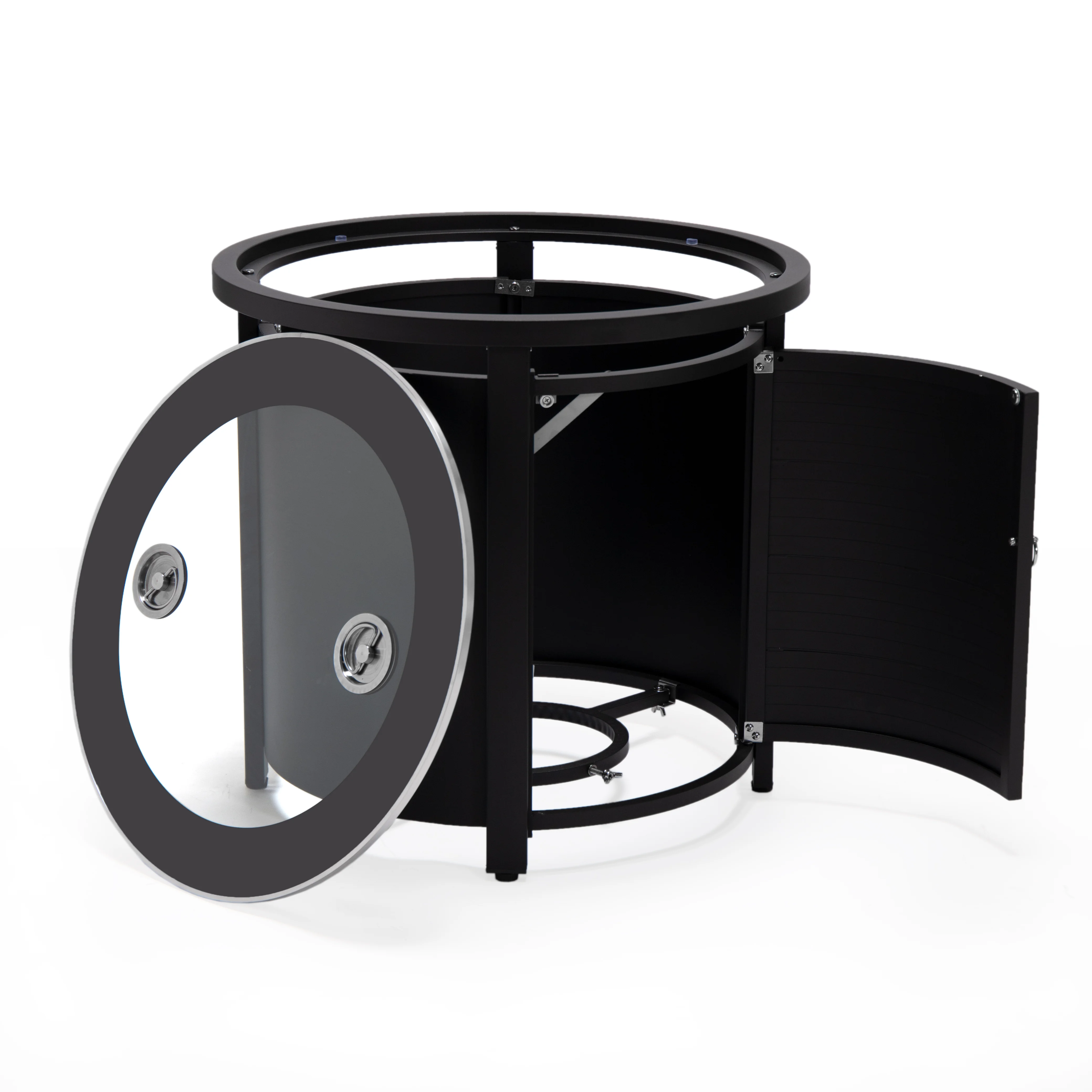 Walbrooke Patio Round Fire Pit and Tank Holder with Slats Design in Black