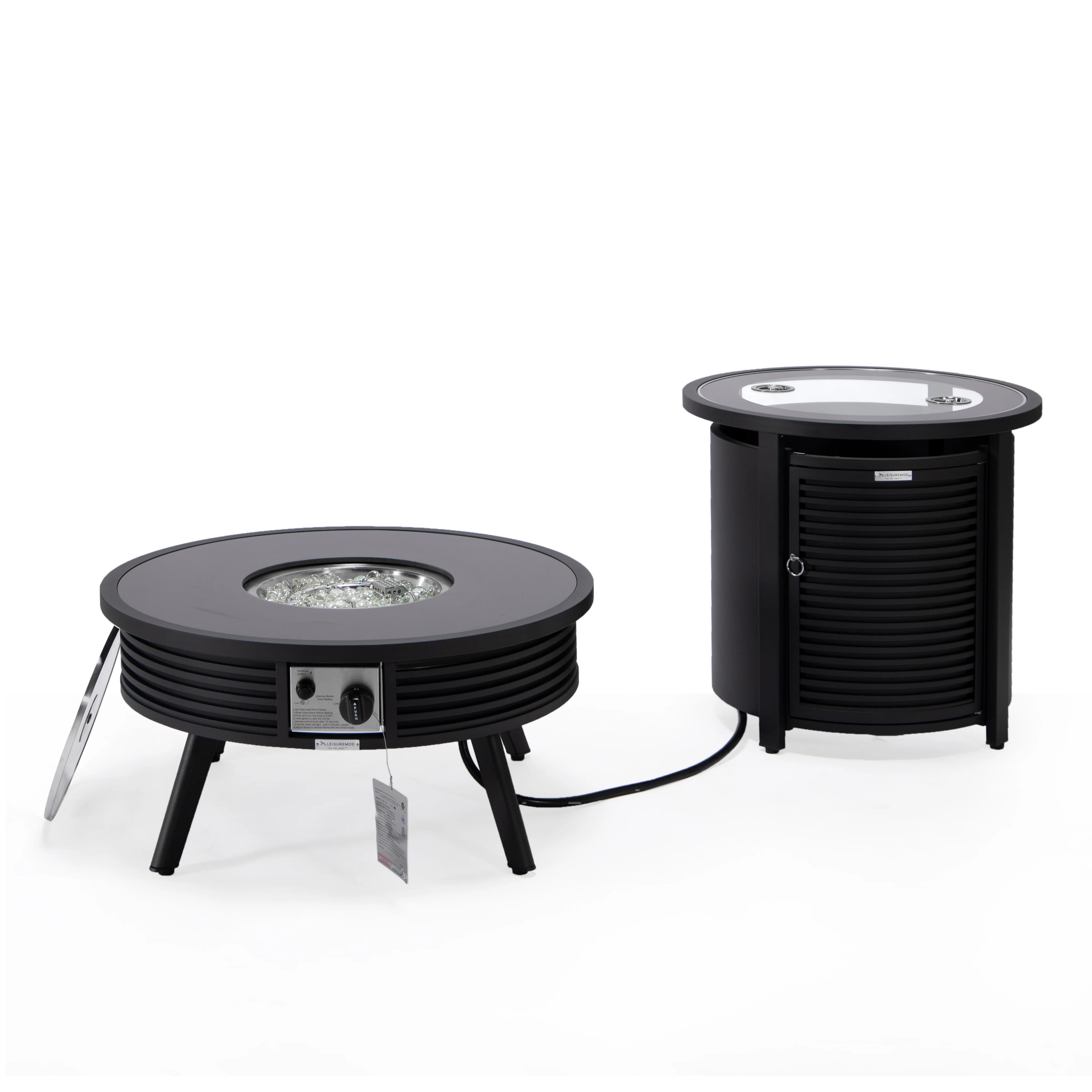 Walbrooke Patio Round Fire Pit and Tank Holder with Slats Design in Black