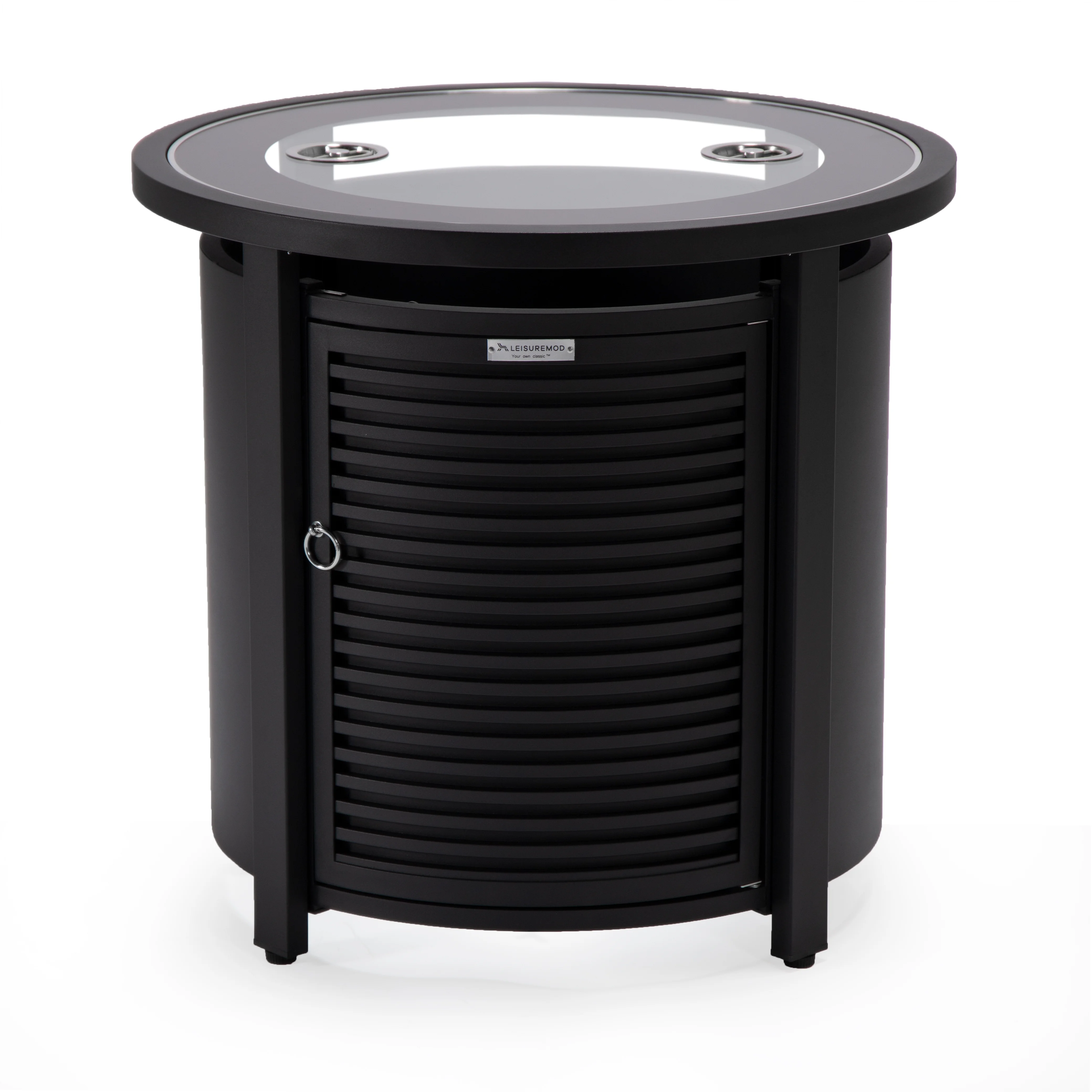 Walbrooke Patio Round Fire Pit and Tank Holder with Slats Design in Black