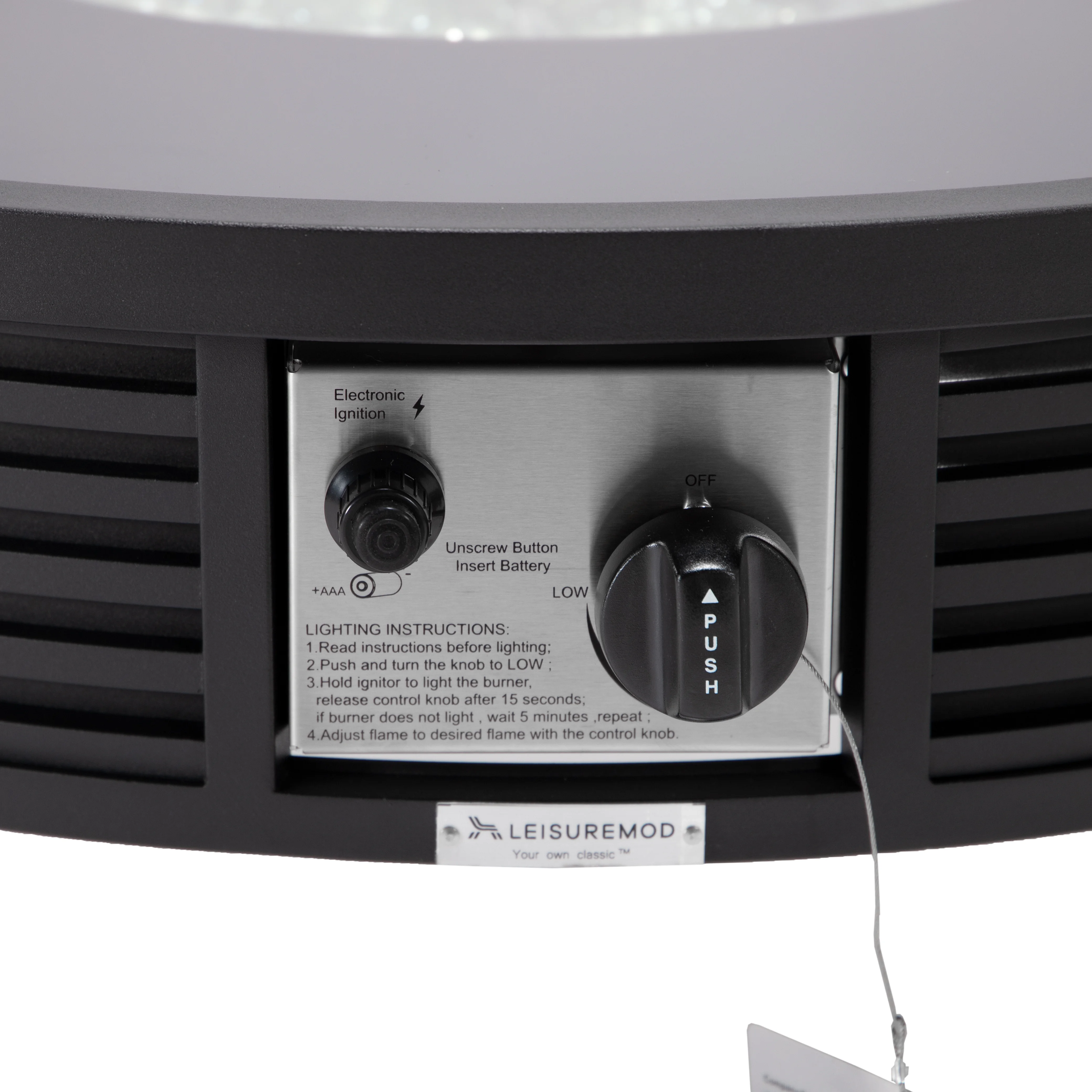 Walbrooke Patio Round Fire Pit and Tank Holder with Slats Design in Black