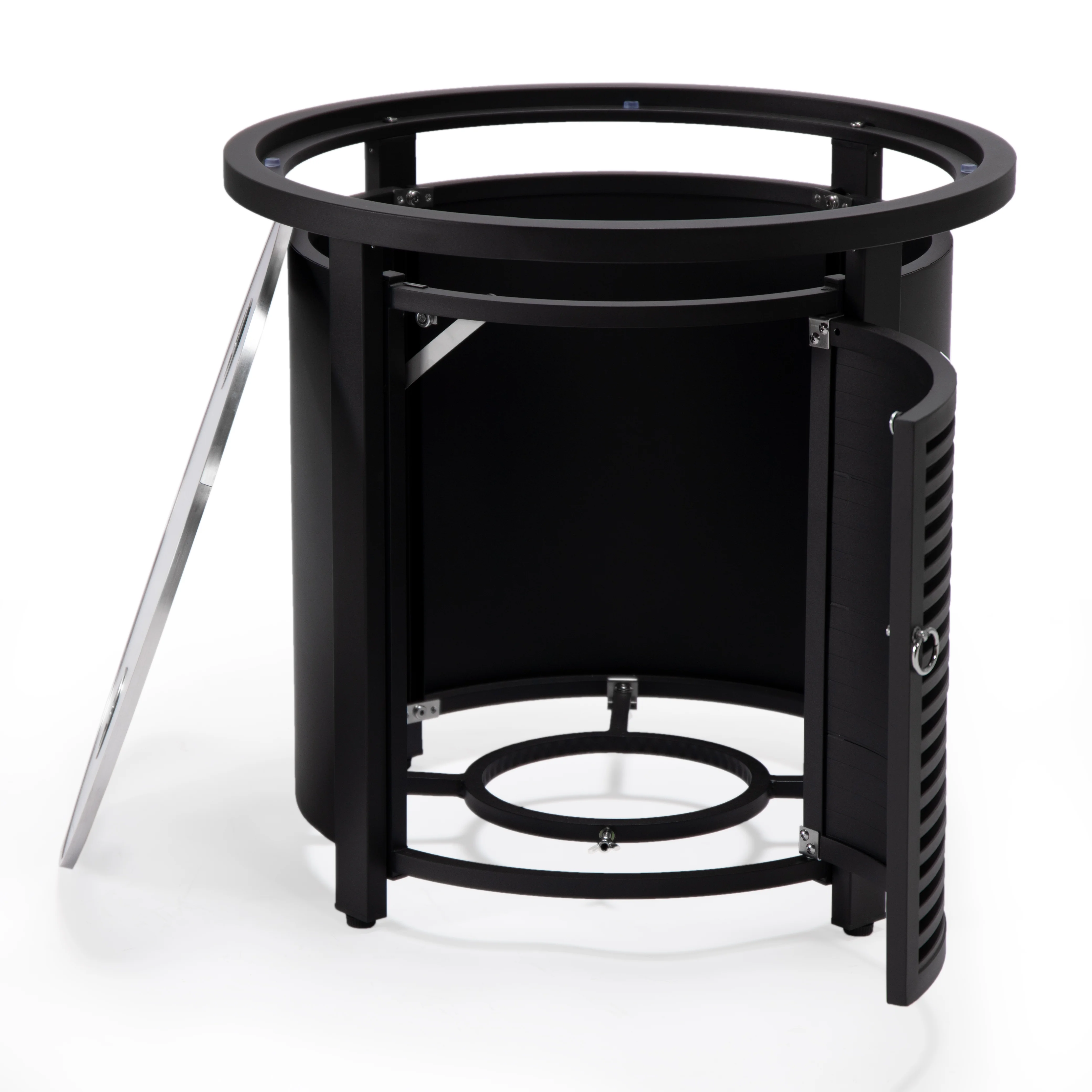 Walbrooke Patio Round Fire Pit and Tank Holder with Slats Design in Black
