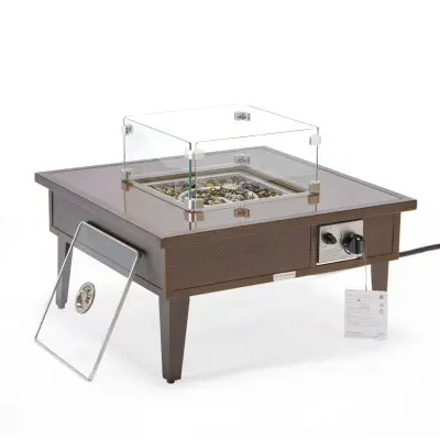 Walbrooke Patio Square Fire Pit and Tank Holder in Brown