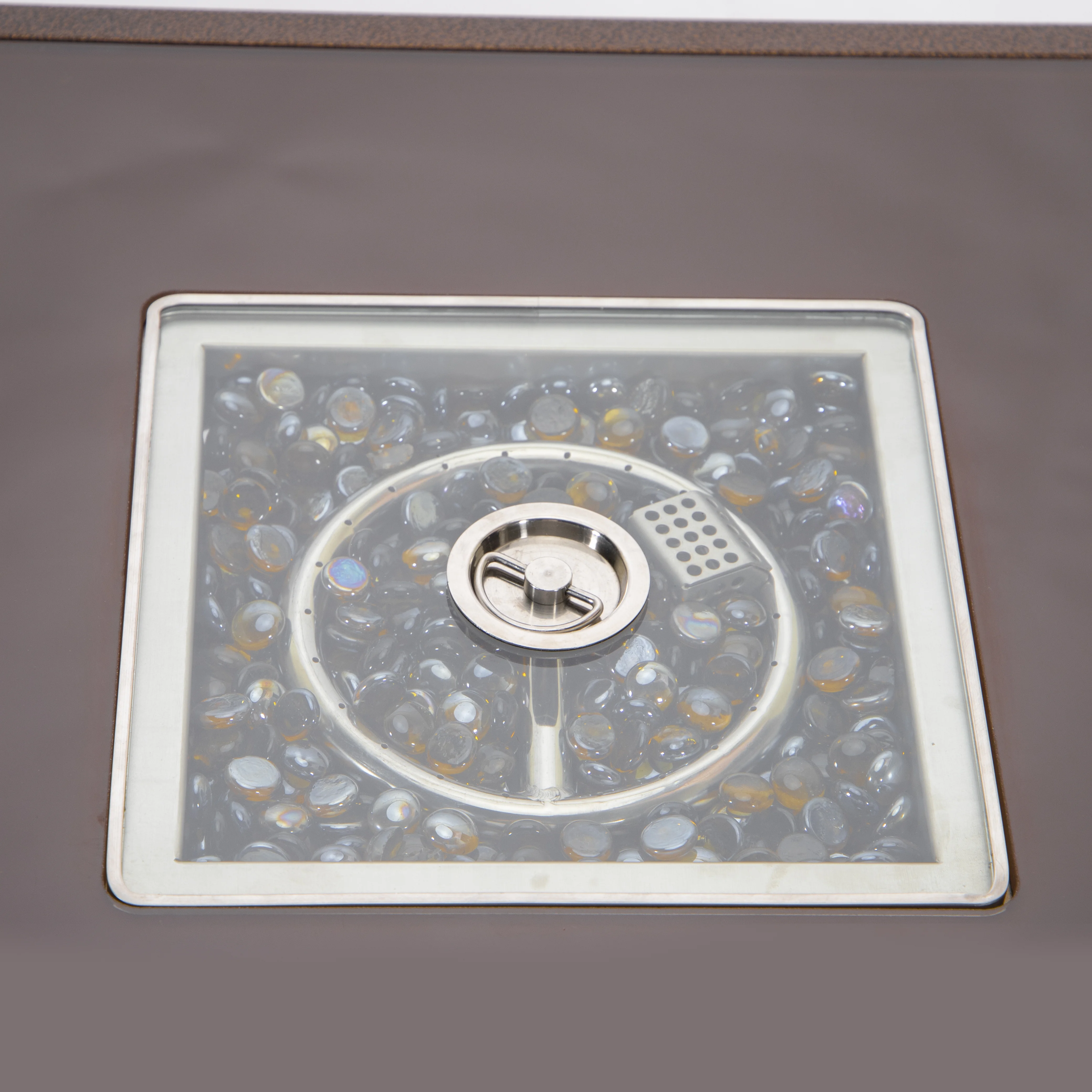 Walbrooke Outdoor Patio Aluminum Square Fire Pit Side Table with Lid and Fire Glass for Patio and Backyard Garden