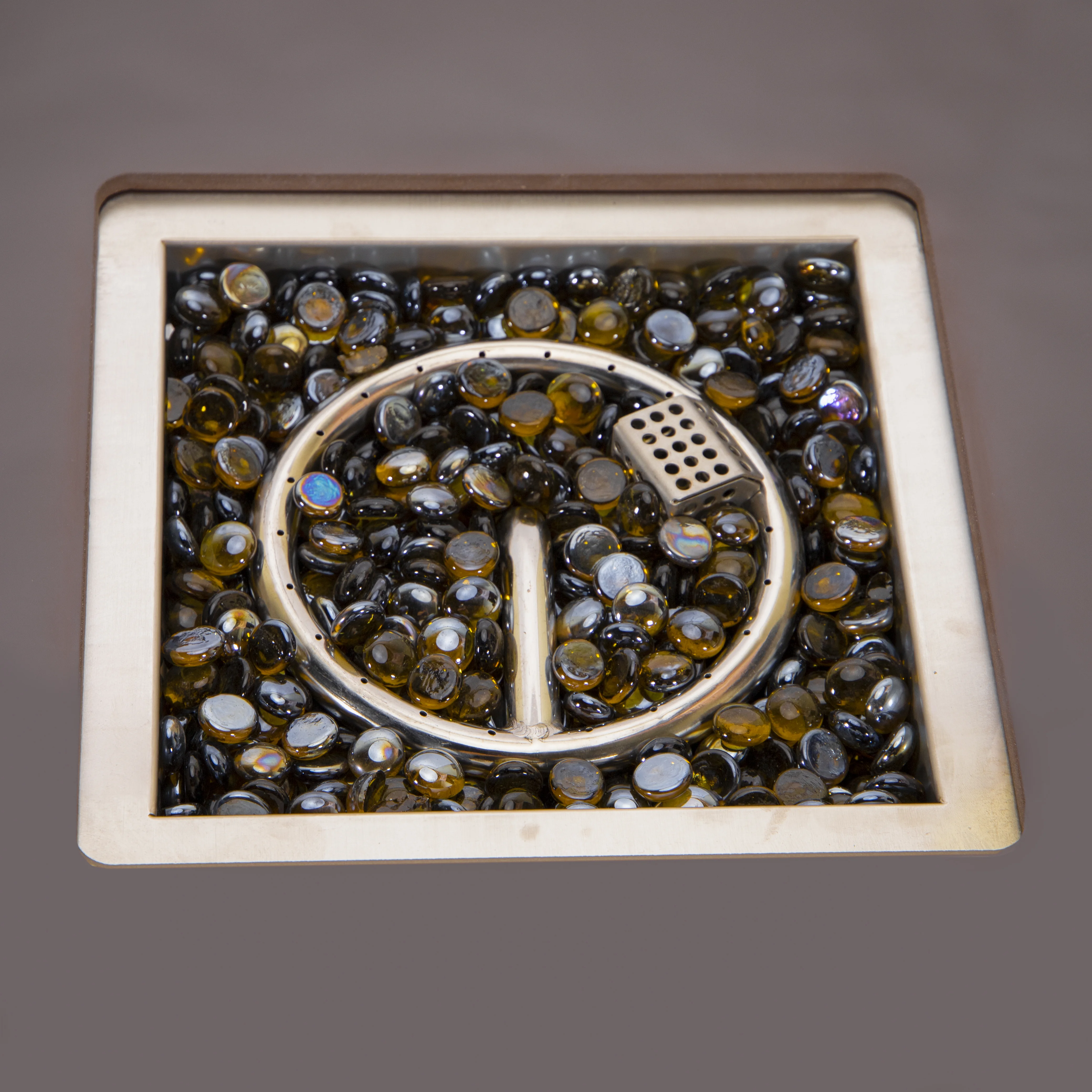 Walbrooke Outdoor Patio Aluminum Square Fire Pit Side Table with Lid and Fire Glass for Patio and Backyard Garden