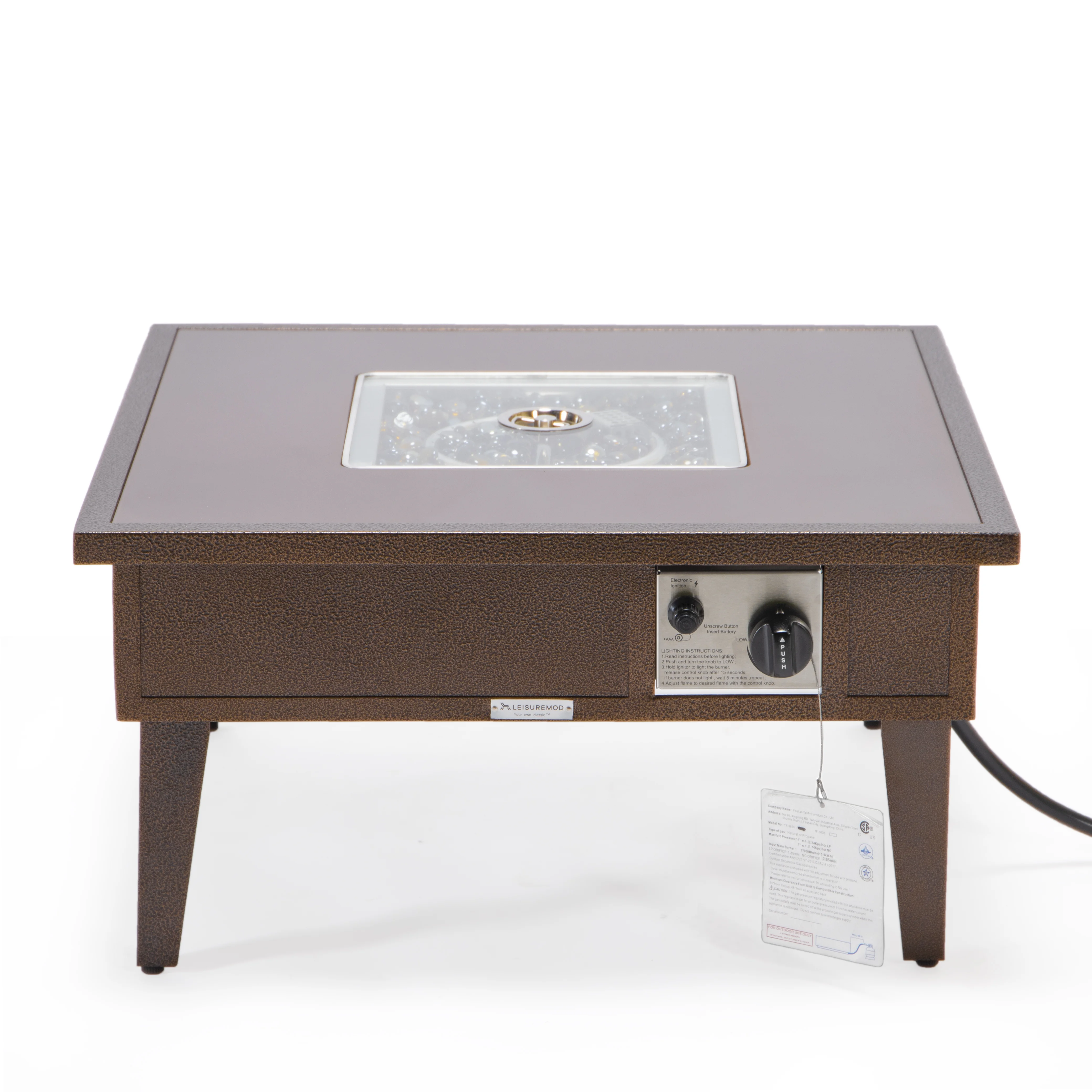 Walbrooke Outdoor Patio Aluminum Square Fire Pit Side Table with Lid and Fire Glass for Patio and Backyard Garden