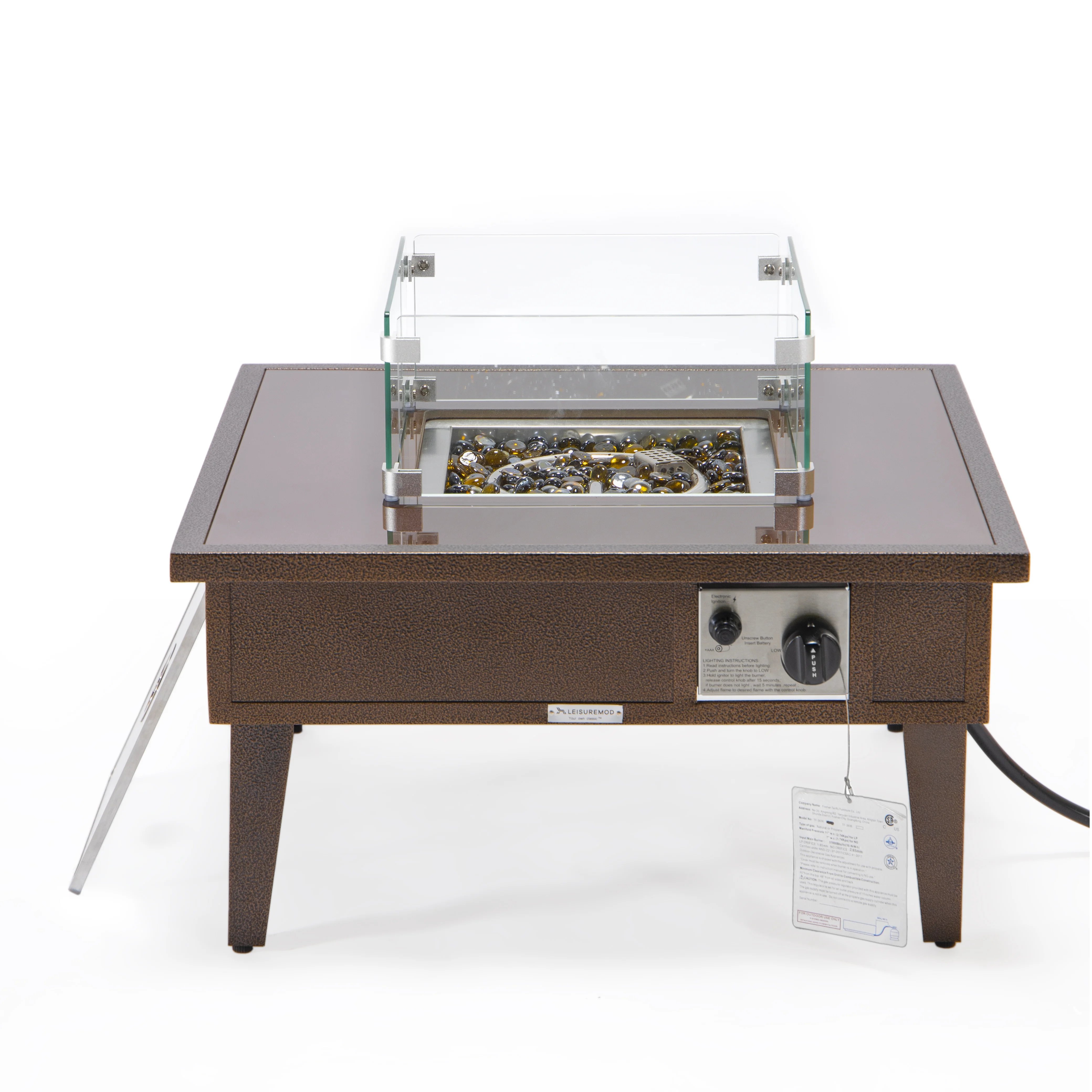 Walbrooke Outdoor Patio Aluminum Square Fire Pit Side Table with Lid and Fire Glass for Patio and Backyard Garden