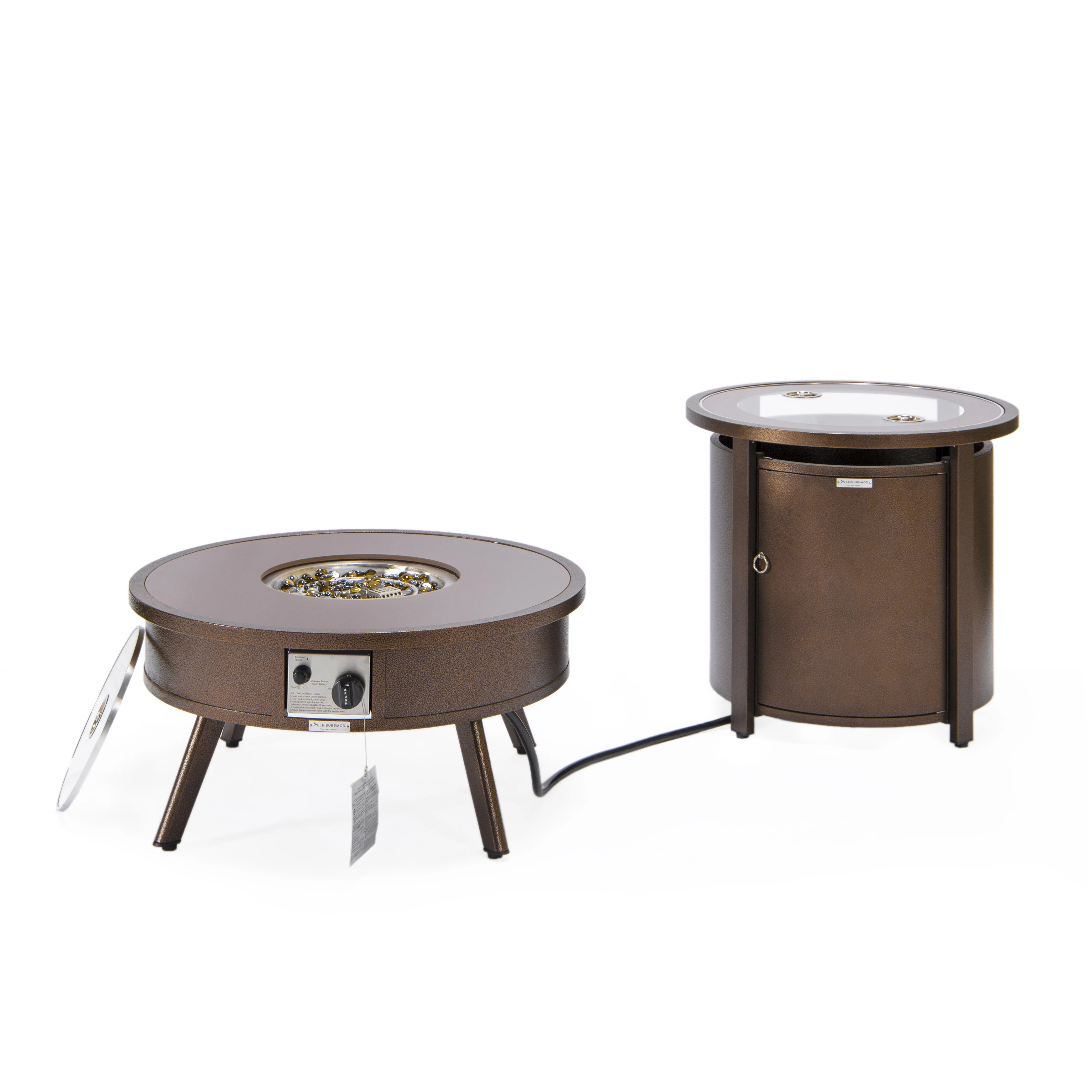 Walbrooke Patio Round Fire Pit and Tank Holder in Brown