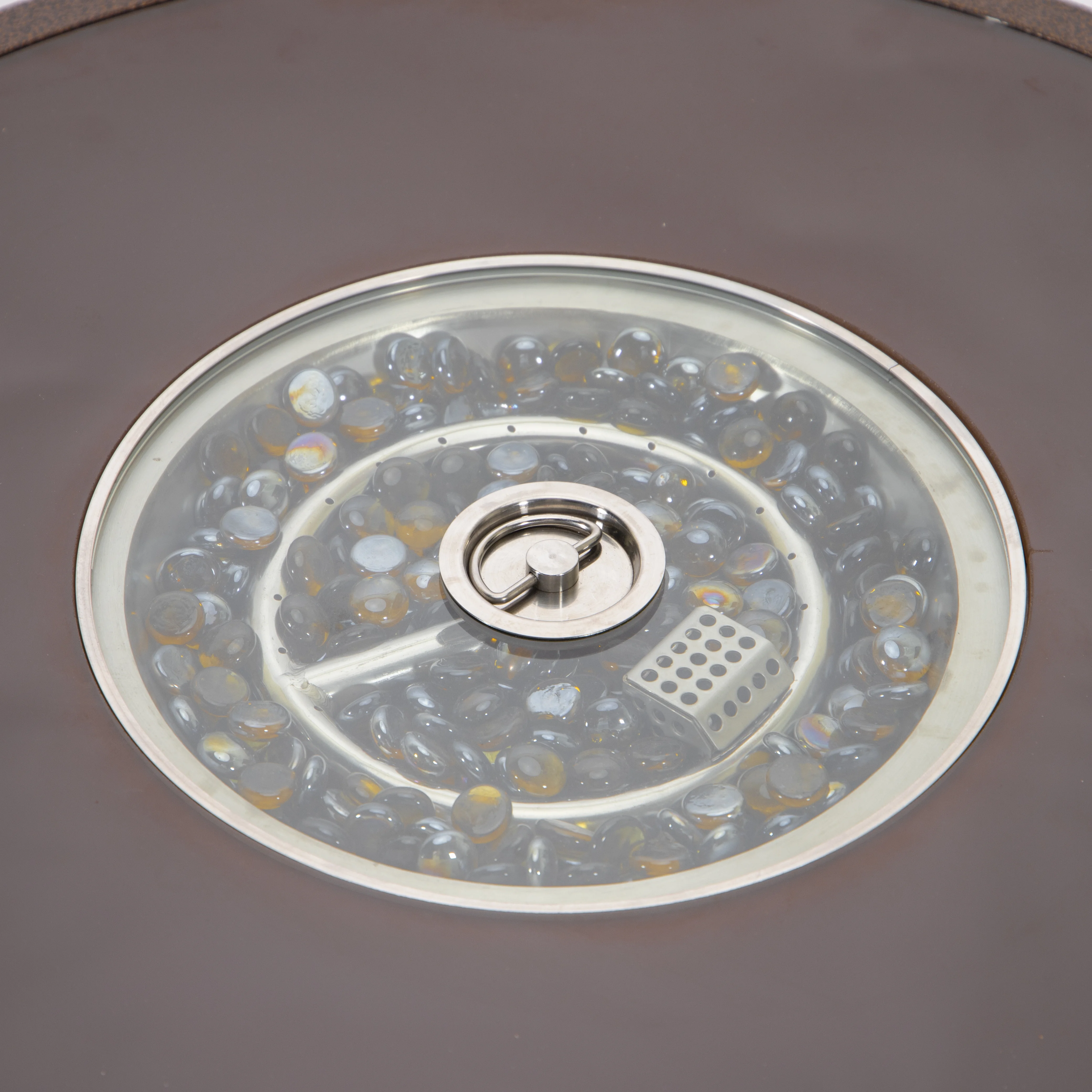 Walbrooke Outdoor Patio Aluminum Round Fire Pit Side Table with Lid and Fire Glass for Patio and Backyard Garden