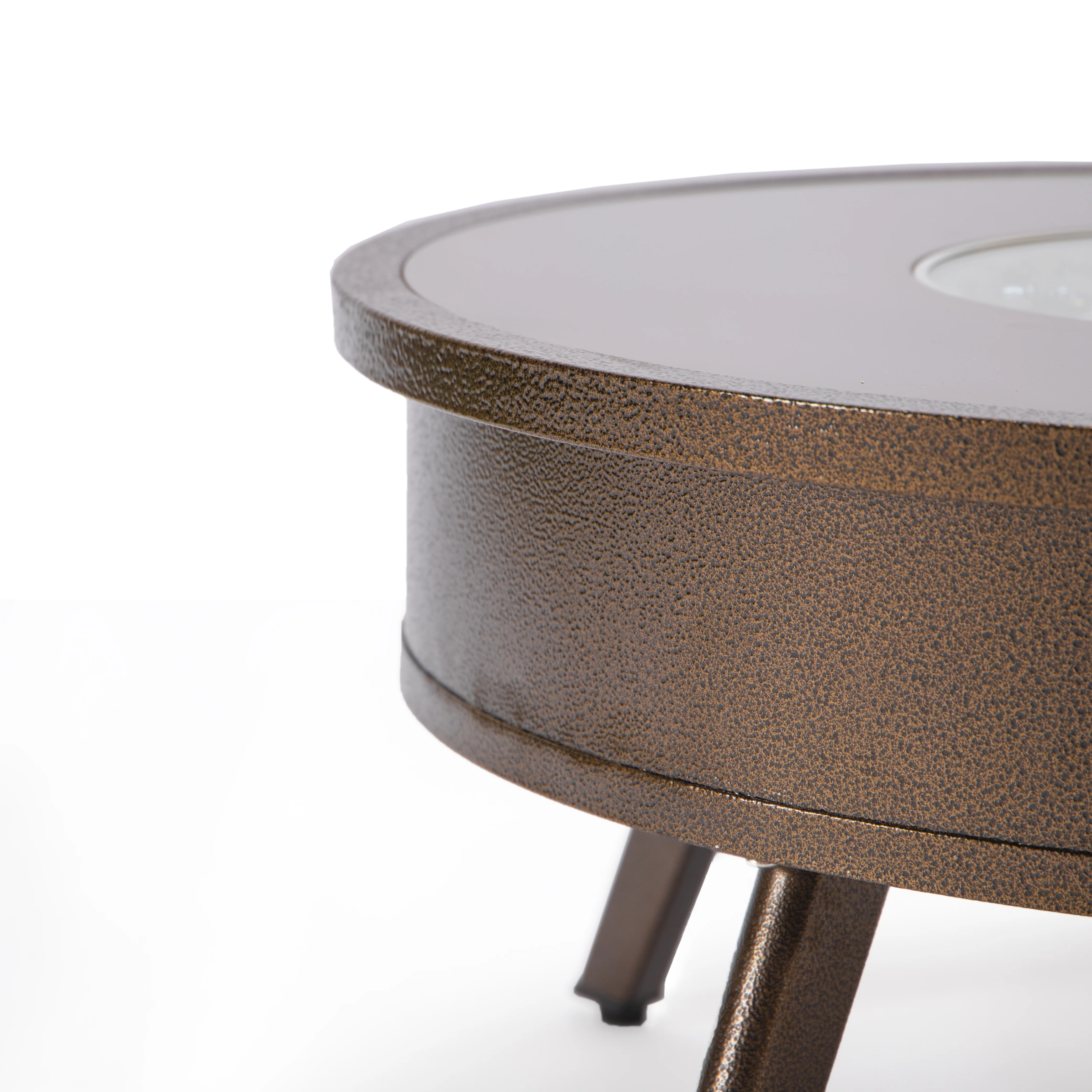 Walbrooke Outdoor Patio Aluminum Round Fire Pit Side Table with Lid and Fire Glass for Patio and Backyard Garden