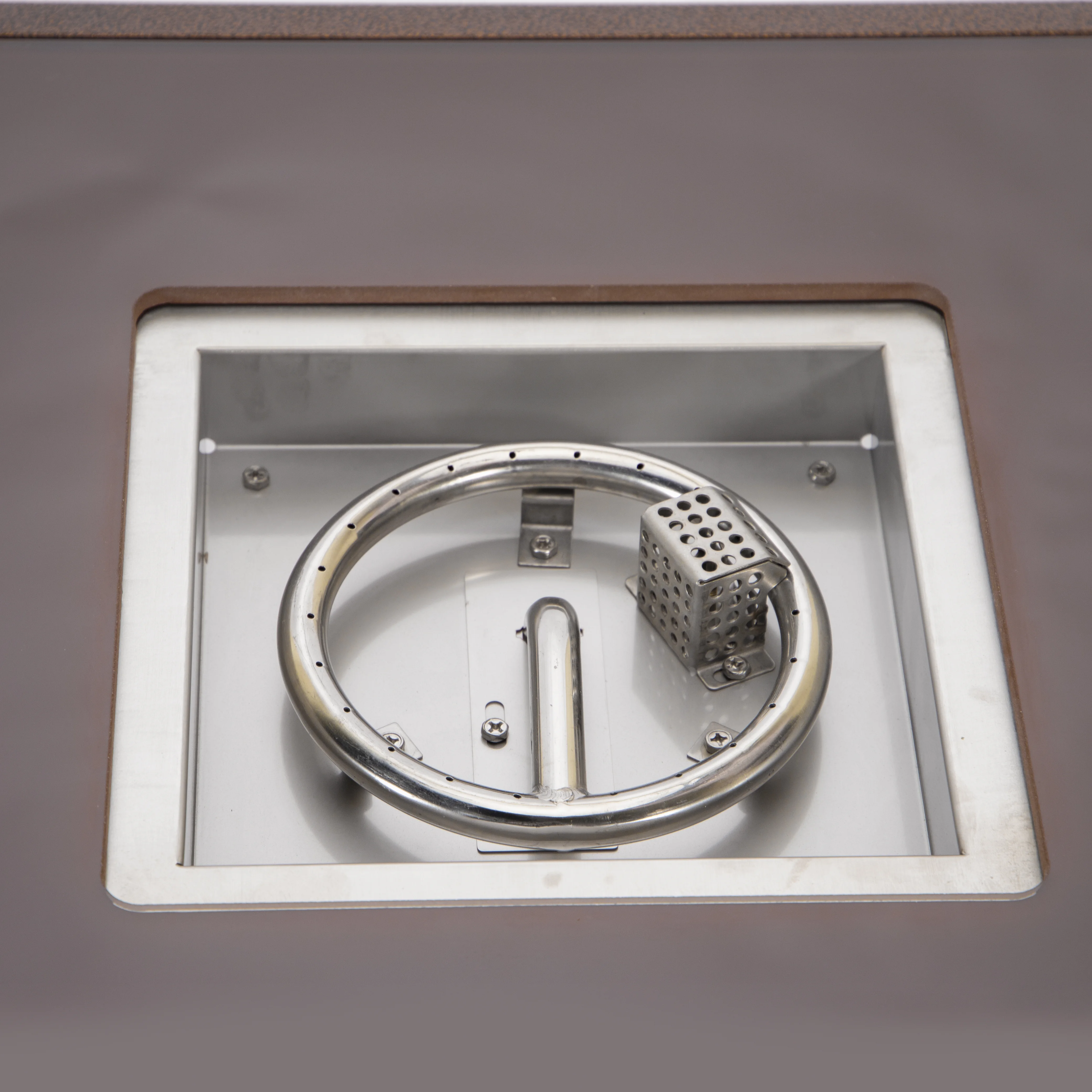 Walbrooke Outdoor Patio Aluminum Square Slats Design Fire Pit Side Table with Lid and Fire Glass for Patio and Backyard Garden