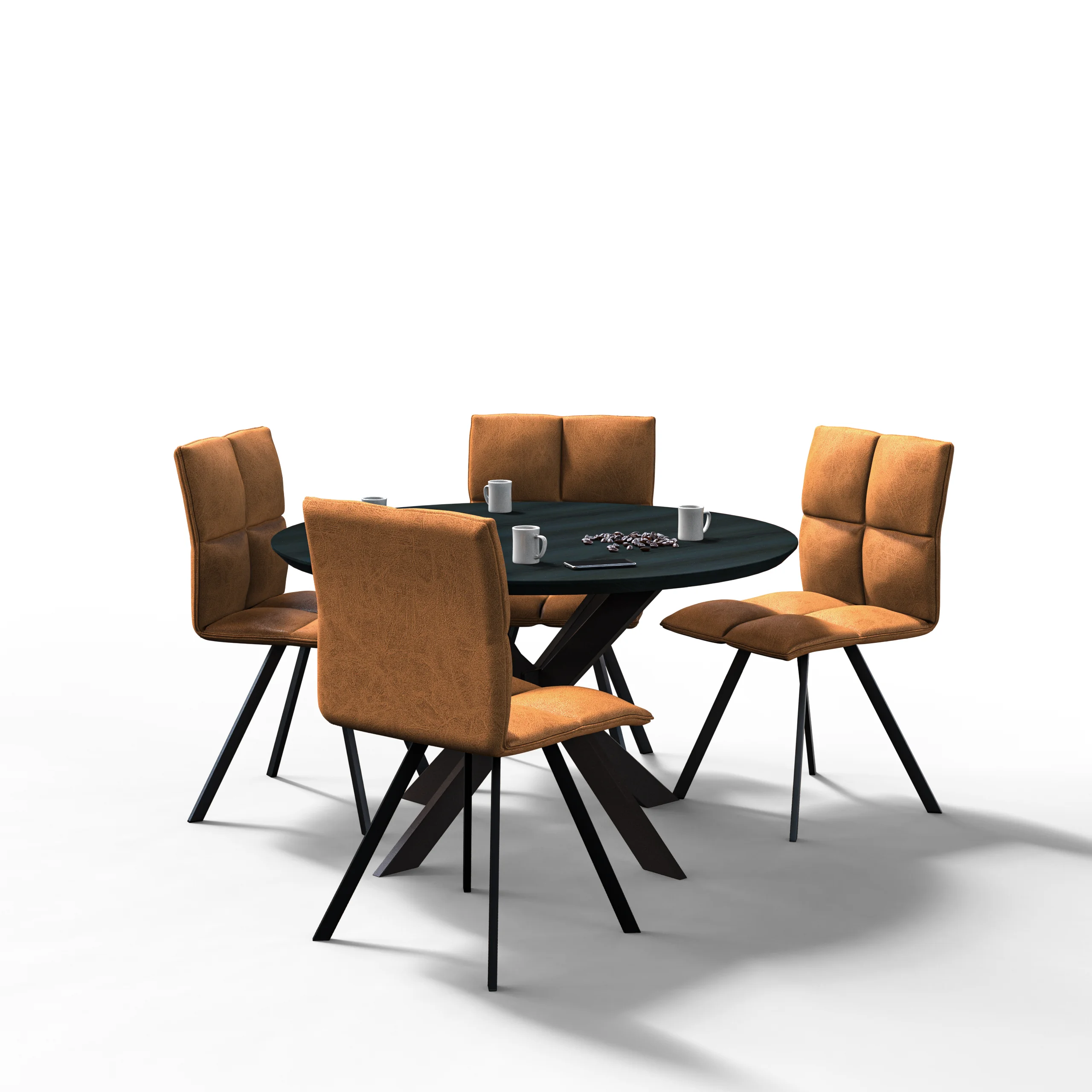 Wesley Modern Leather Dining Chair With Metal Legs