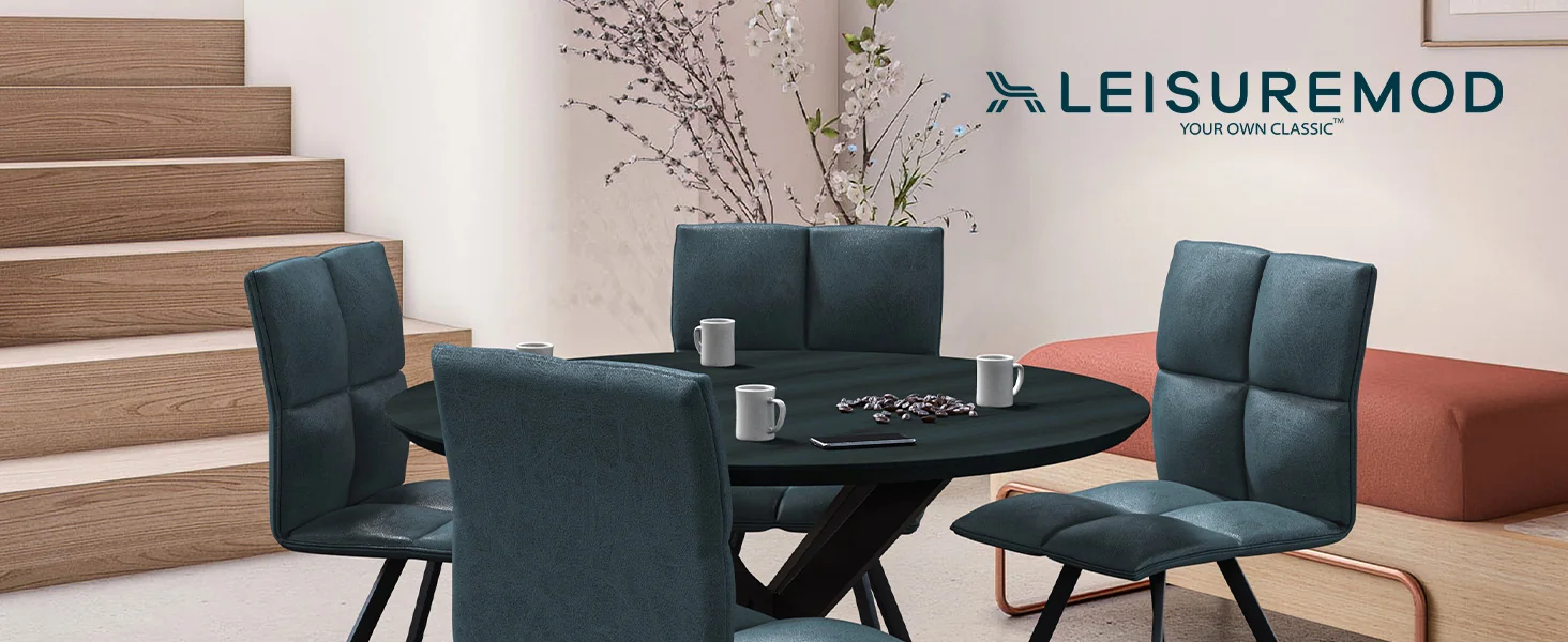 Wesley Modern Leather Dining Chair With Metal Legs