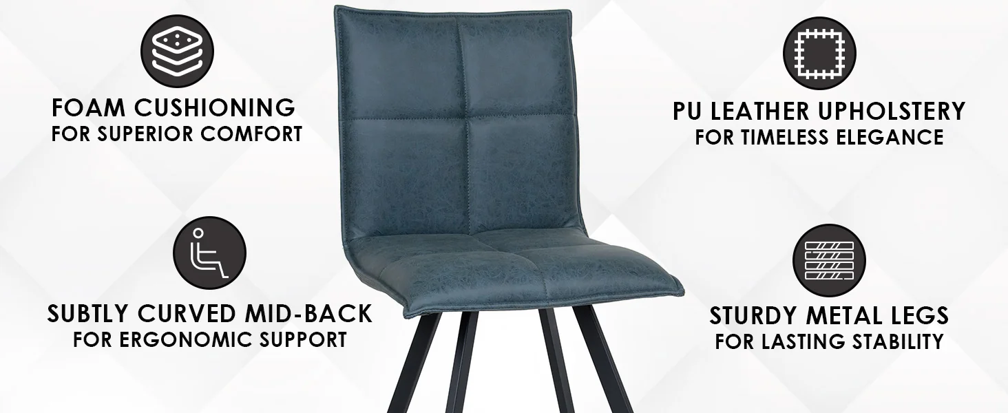 Wesley Modern Leather Dining Chair With Metal Legs