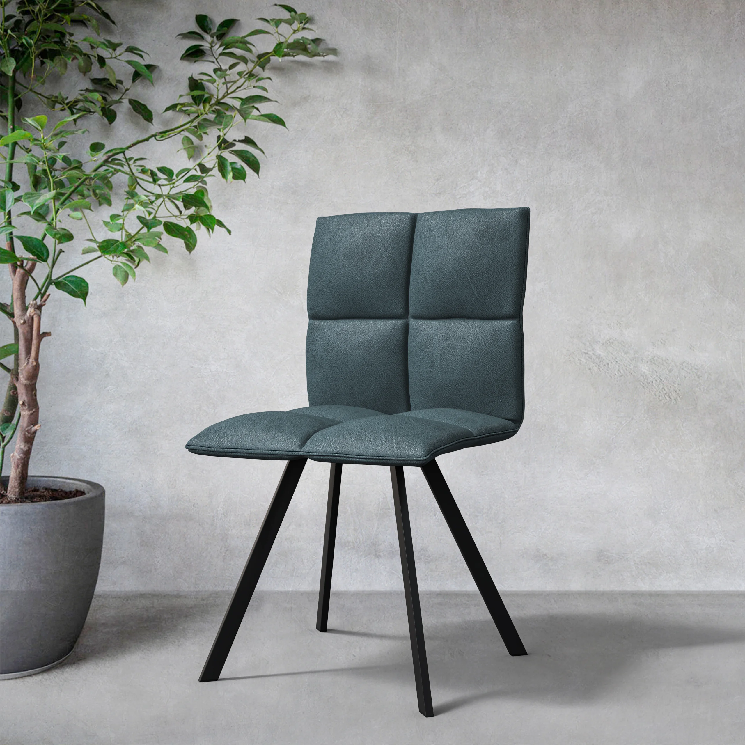 Wesley Modern Leather Dining Chair With Metal Legs