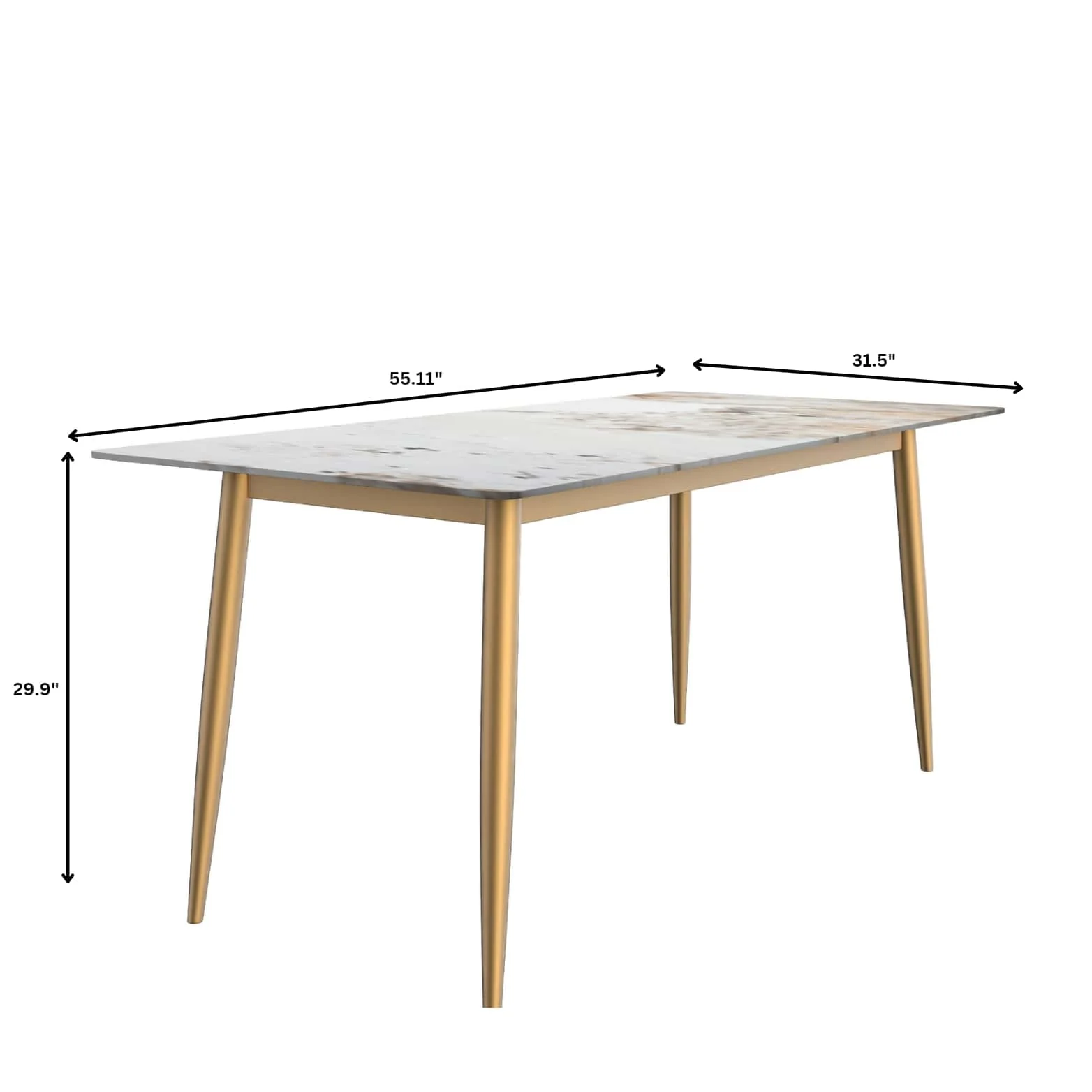 Zayle 5-Piece Dining Set with 55" Rectangular Dining Table in White Grey Sintered Stone Top and 4 Leather Dining Chairs in Grey