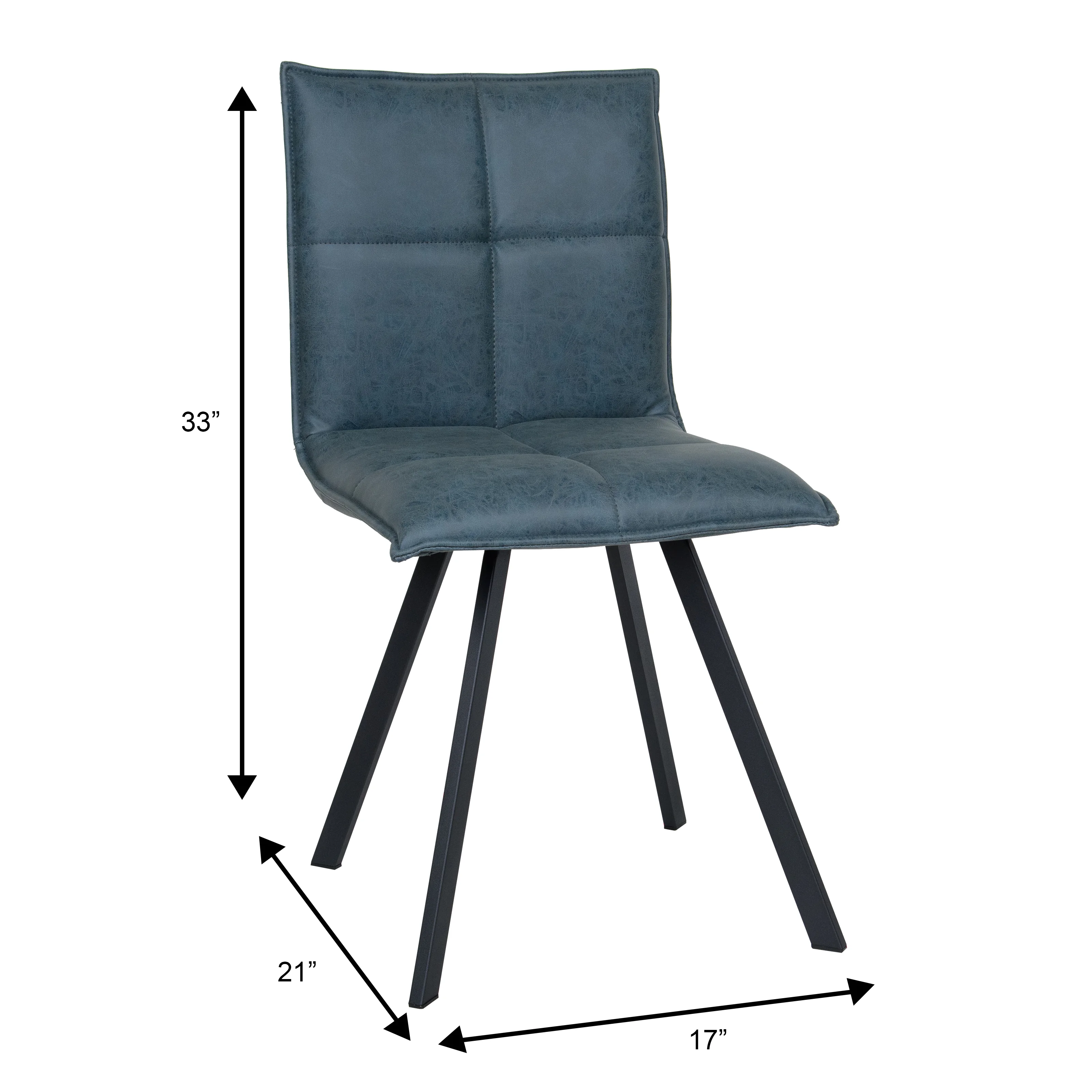 Voren 7-Piece Dining Set with 55" Rectangular Dining Table in Black/Gold and 6 Leather Dining Chairs in Peacock Blue