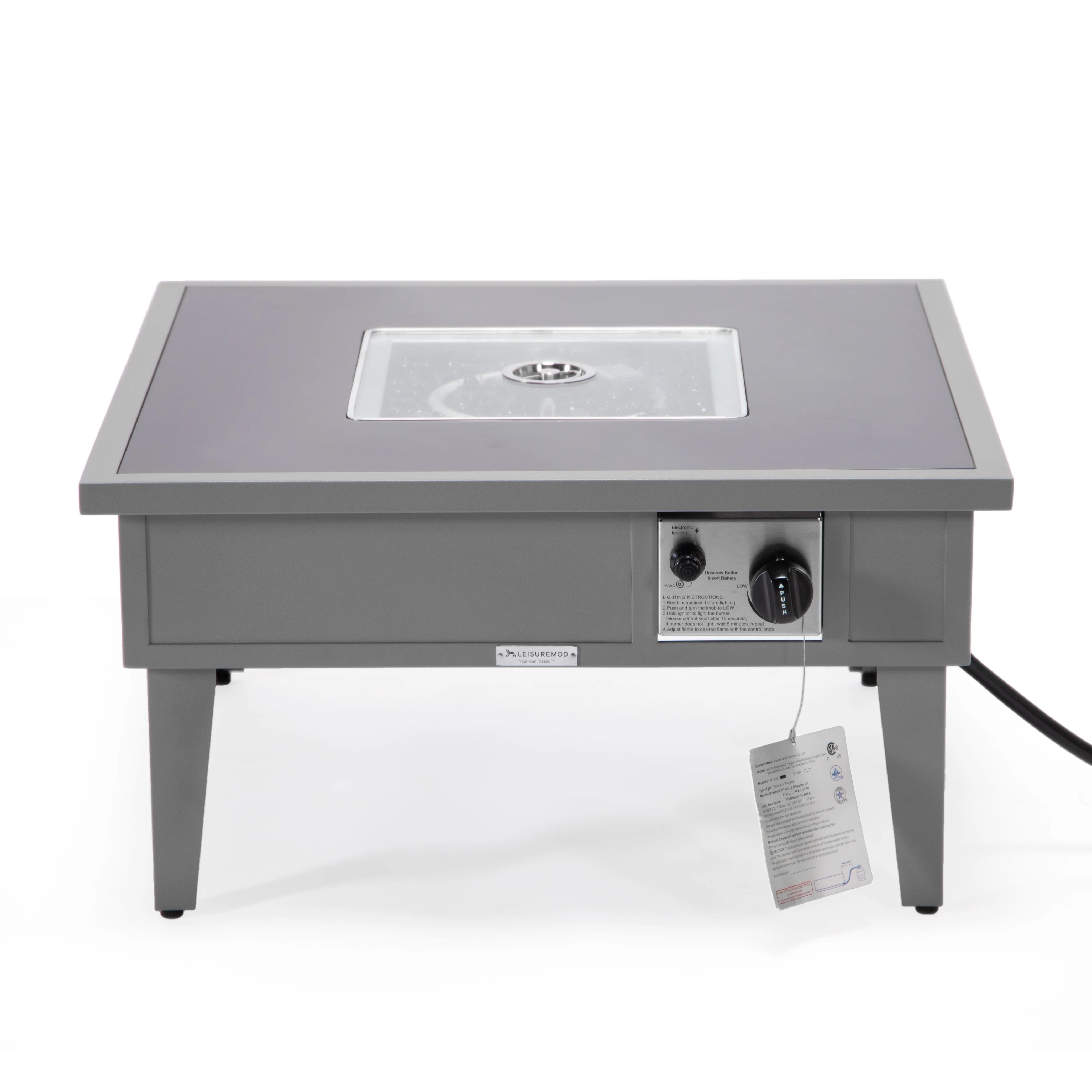 Walbrooke Outdoor Patio Aluminum Square Fire Pit Side Table with Lid and Fire Glass for Patio and Backyard Garden