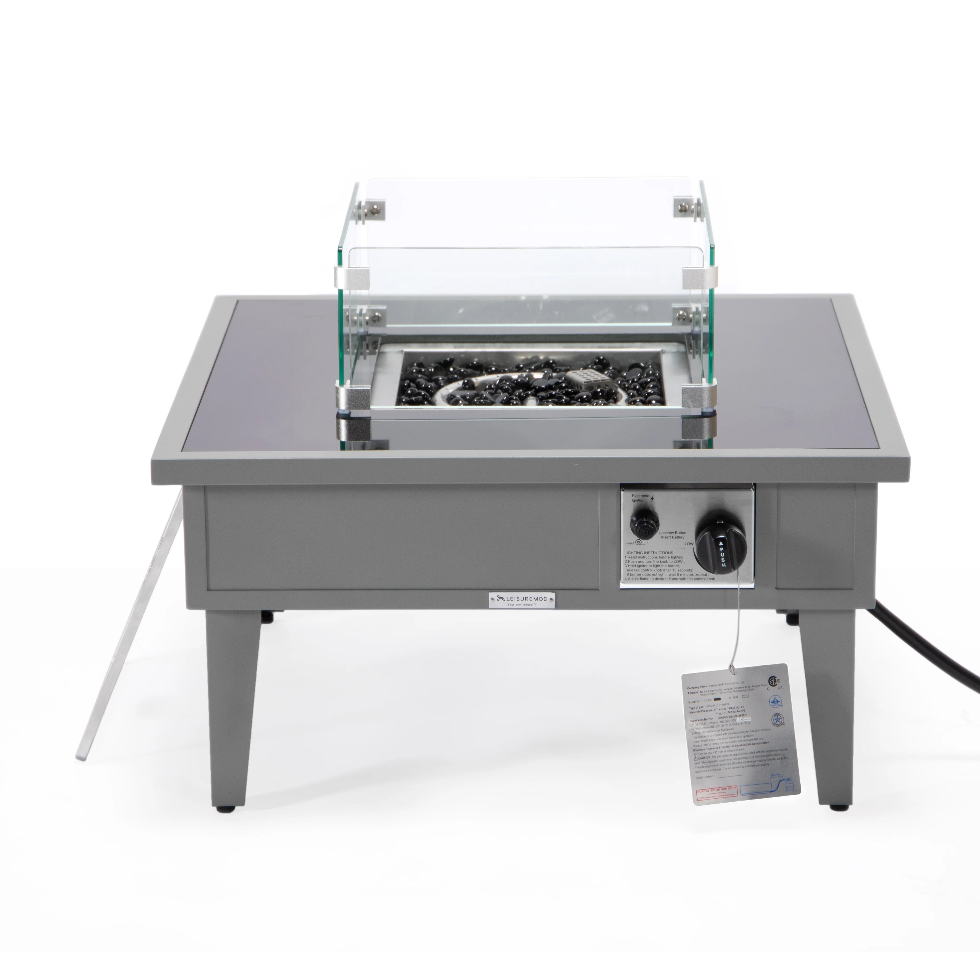 Walbrooke Outdoor Patio Aluminum Square Fire Pit Side Table with Lid and Fire Glass for Patio and Backyard Garden